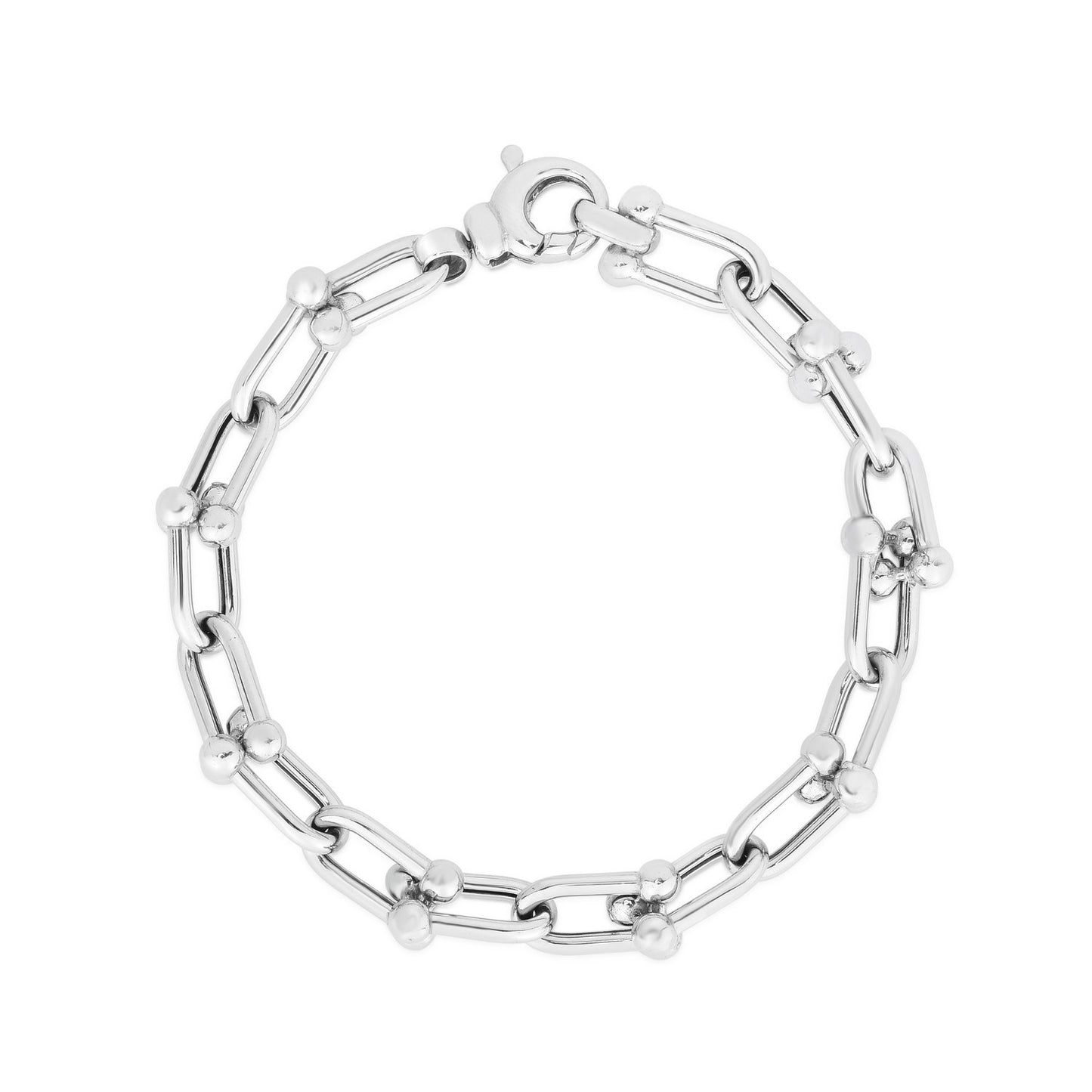 Sterling Silver Rhodium Plated Jax Link Bead Bracelet (9.20 mm)
