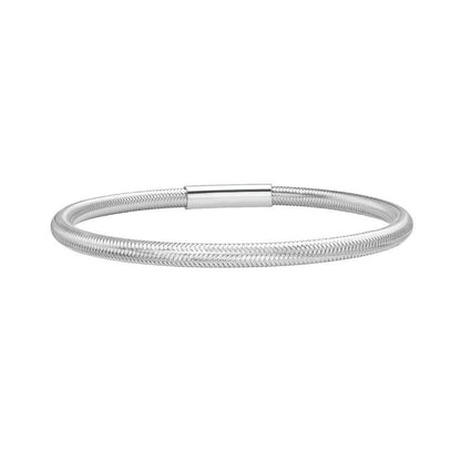 Sterling Silver Rhodium Plated Basketweave Stretch Bangle