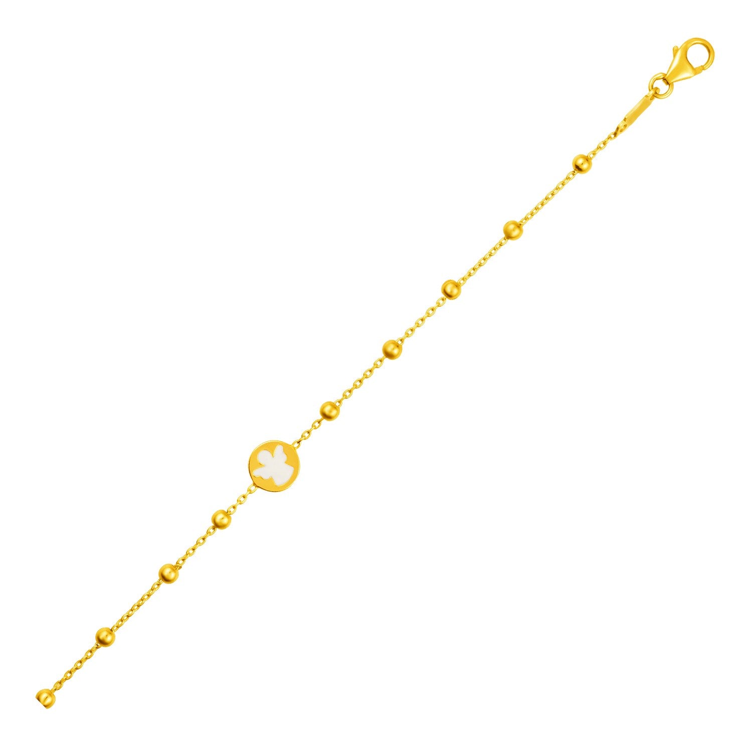 14k Yellow Gold Childrens Bracelet with Angel and Beads (6.00 mm) in a sleek high-contrast midnight luxury editorial style