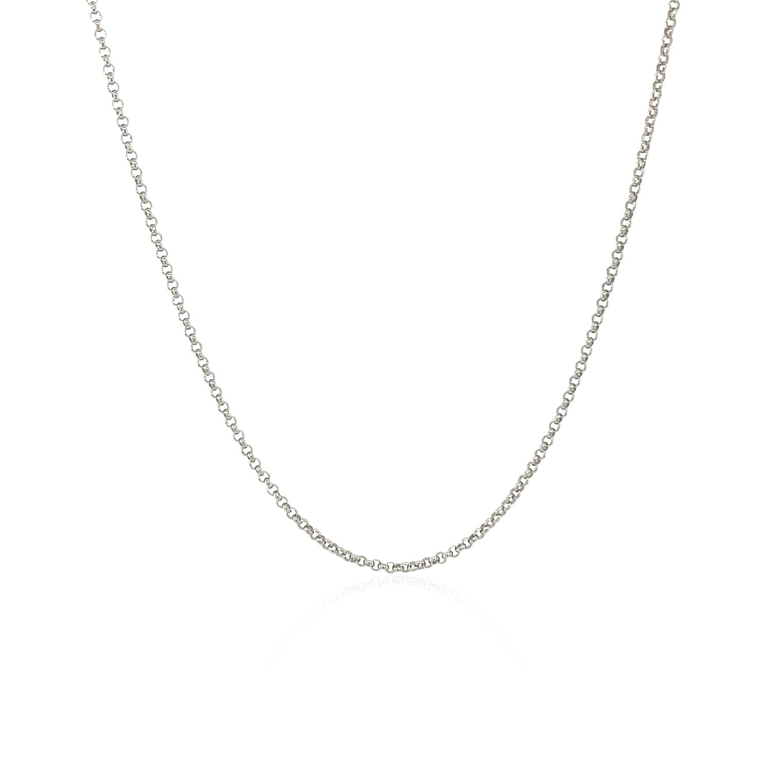14k White Gold Diamond Cut Rolo Chain (1.10 mm) in a sleek high-contrast midnight luxury editorial style