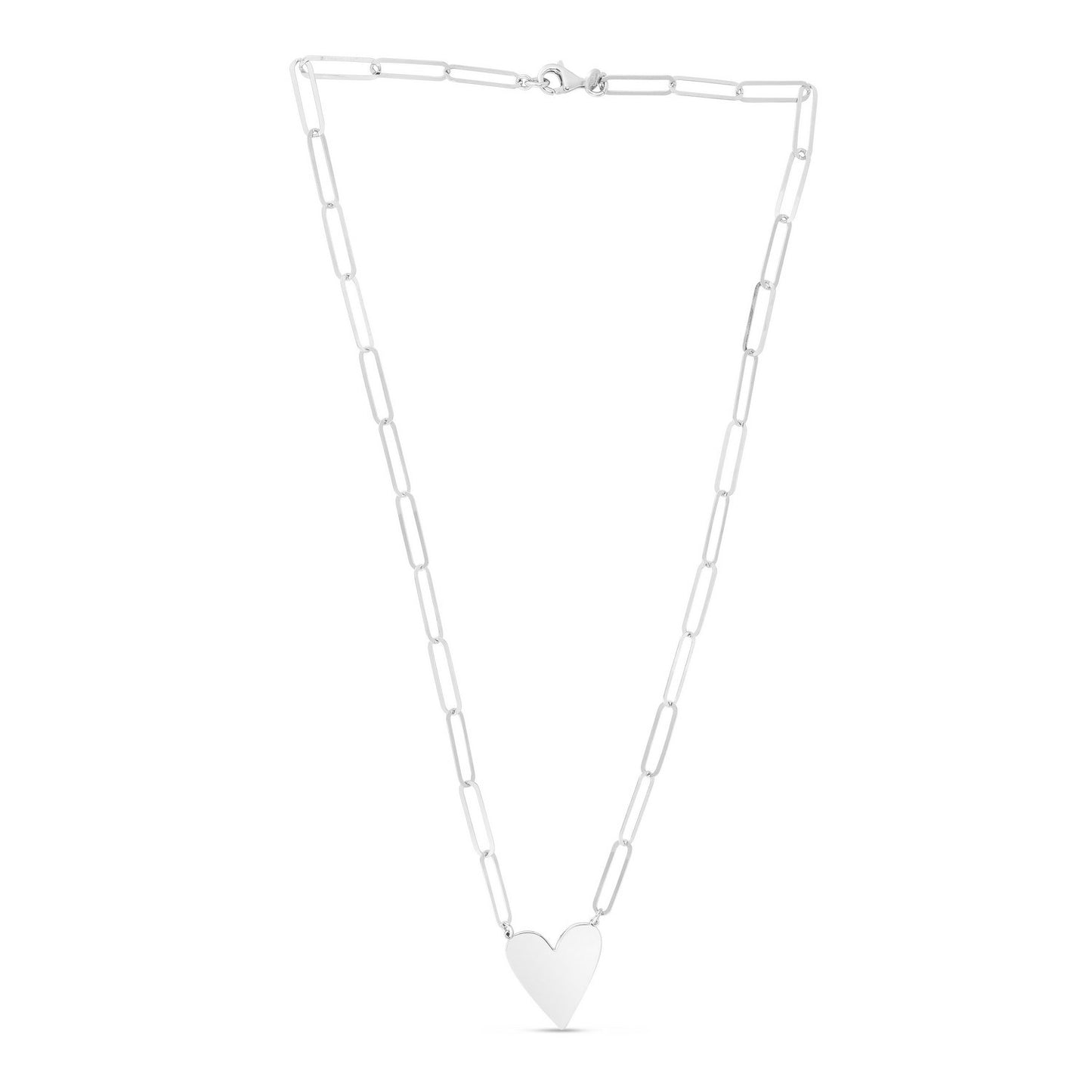 Sterling Silver Rhodium Plated Heart Paperclip Link Necklace