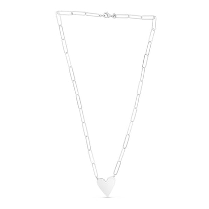 Sterling Silver Rhodium Plated Heart Paperclip Link Necklace