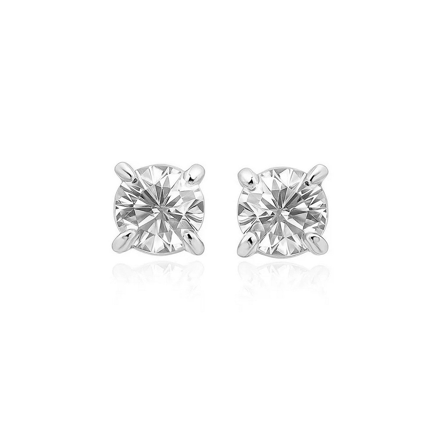 14k White Gold Stud Earrings with White Hue Faceted Cubic Zirconia(6mm) in a sleek high-contrast midnight luxury editorial st
