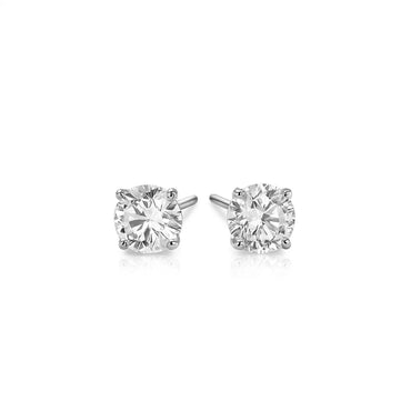 14k White Gold Stud Earrings with White Hue Faceted Cubic Zirconia(6mm) - Peelerie