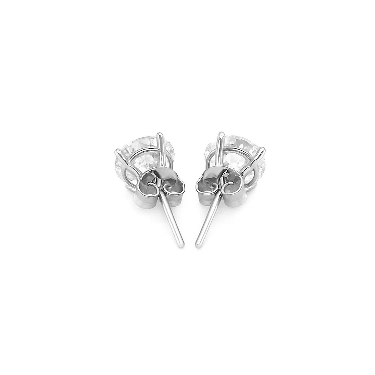 14k White Gold Stud Earrings with White Hue Faceted Cubic Zirconia(6mm) - Peelerie