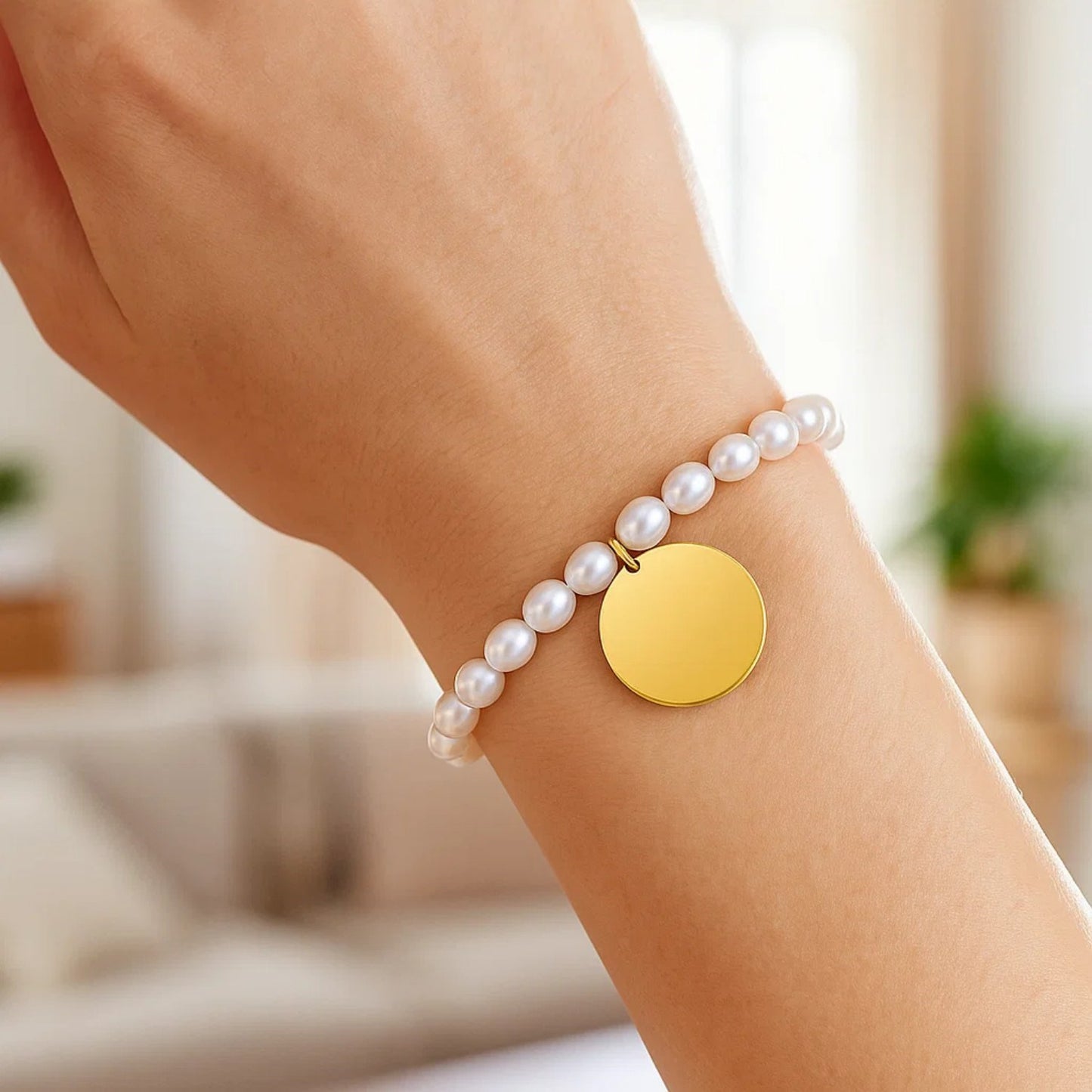 14k Yellow Gold Pearl Tag Charm Bracelet