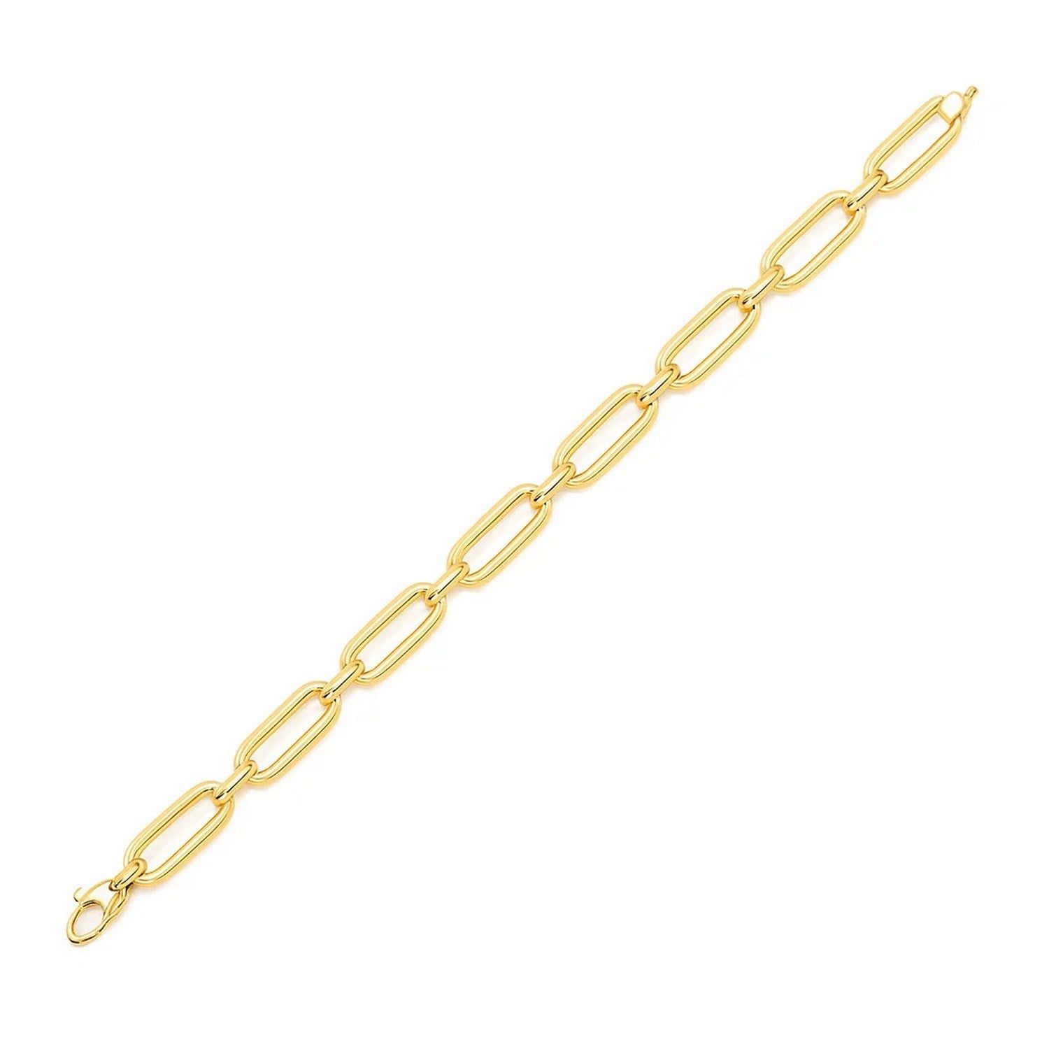 14k Yellow Gold 7 1/4 inch Bombay Paperclip Chain Bracelet (5.60 mm) in a sleek high-contrast midnight luxury editorial style