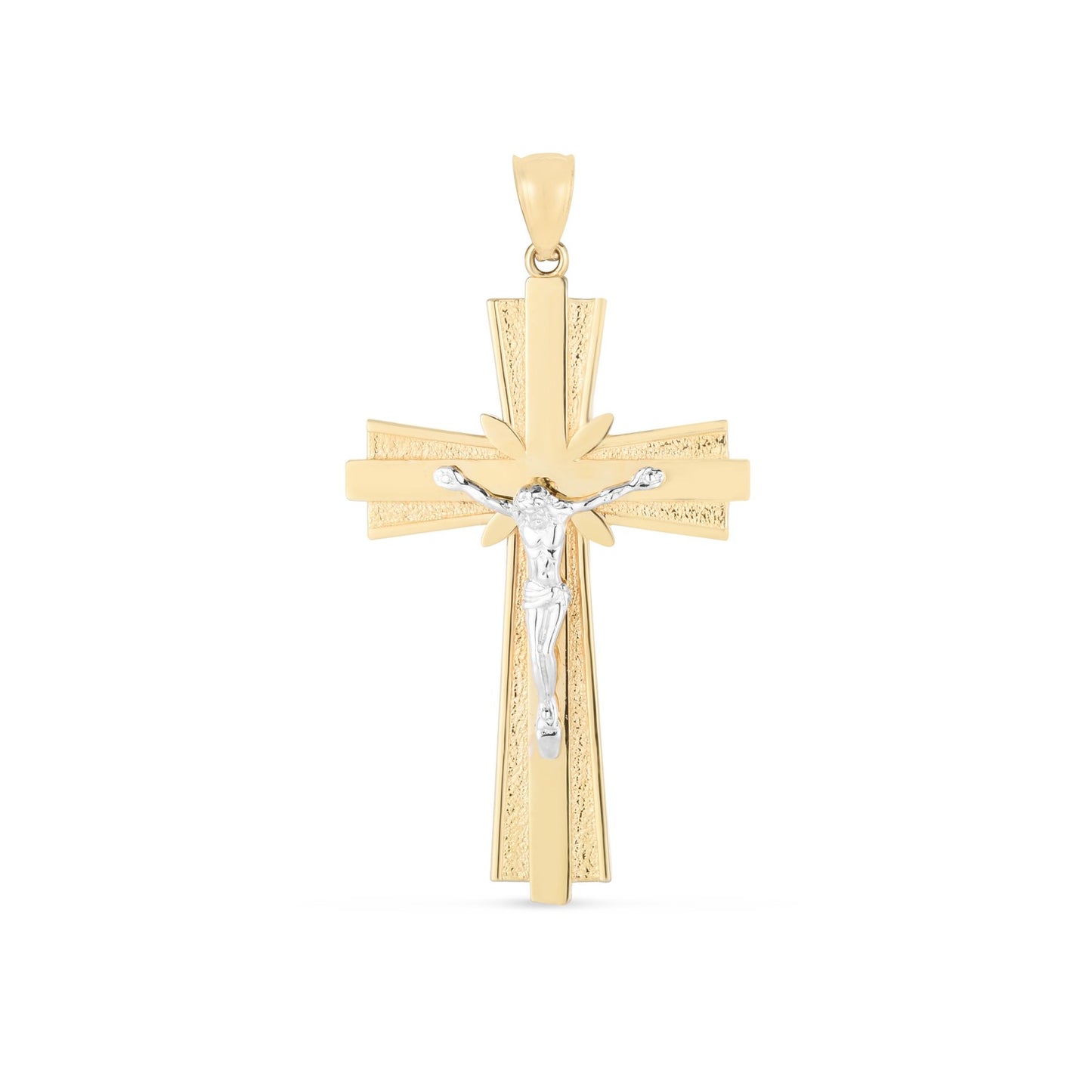 14k Two Tone Gold High Polish Diamond Cut Cross Pendant in a sleek high-contrast midnight luxury editorial style