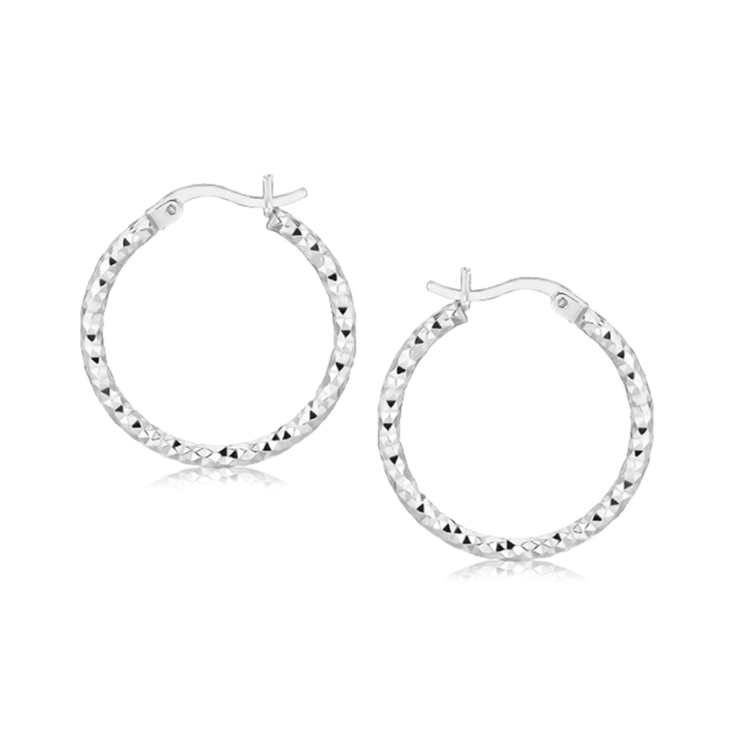 Sterling Silver Rhodium Plated Weave Like Hoop Style Earrings(2x20mm) in a sleek high-contrast midnight luxury editorial styl