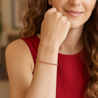 14K Rose Gold Diamond Cut Stretchable Moon Cut Bead Bracelet (3.00 mm)