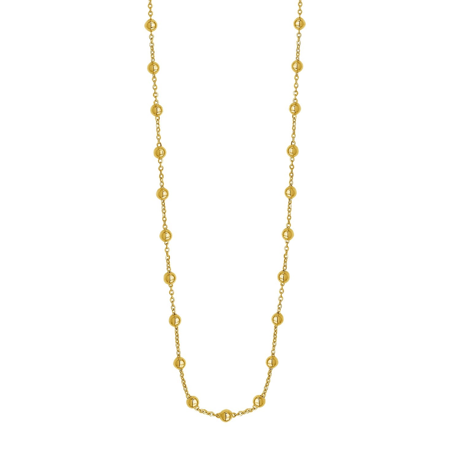 Layering Saturn Bead Necklace in 14K Yellow Gold in a sleek high-contrast midnight luxury editorial style