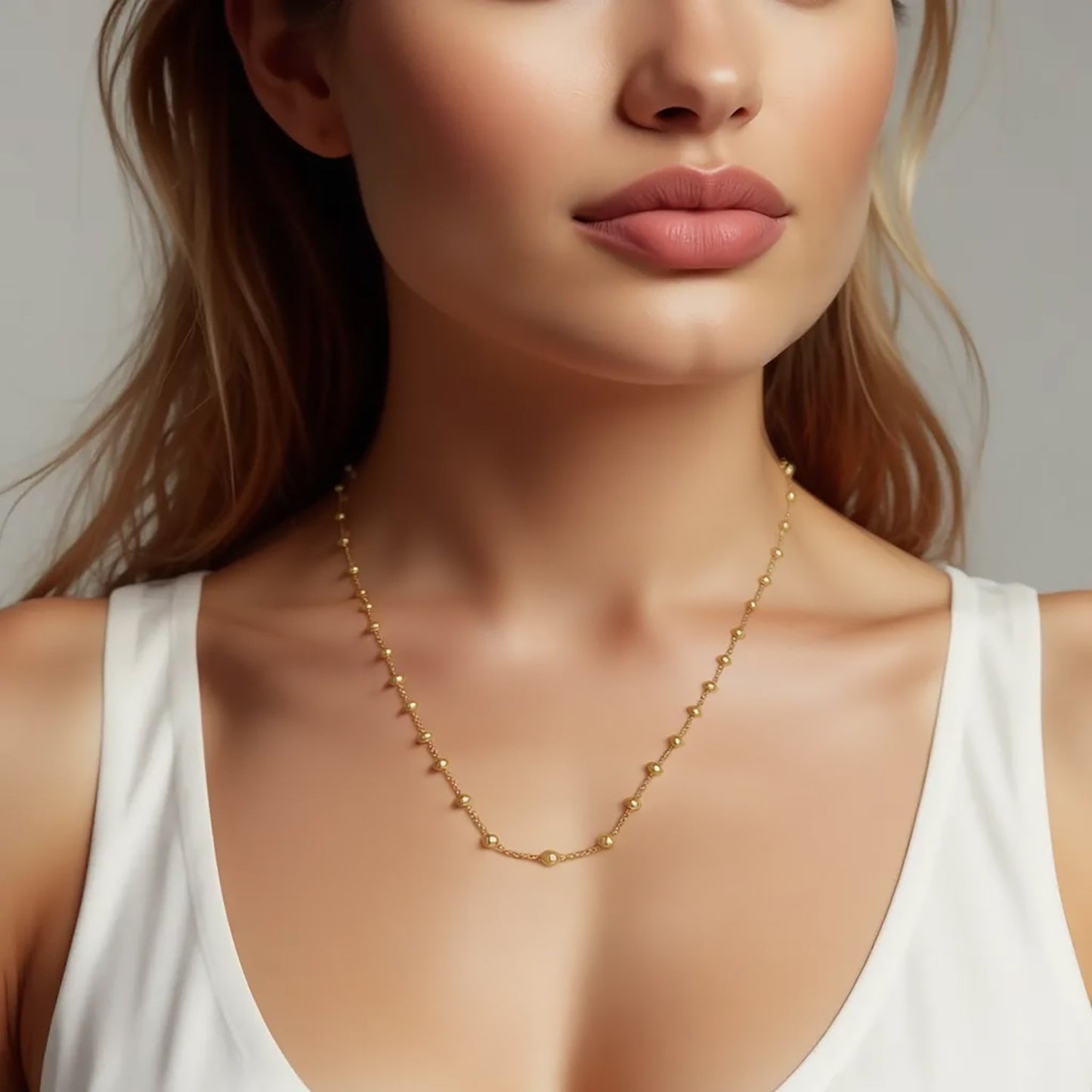 Layering Saturn Bead Necklace in 14K Yellow Gold
