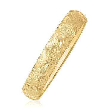 10k Yellow Gold Dual-Textured Diamond Pattern Bangle (12.00 mm) in a sleek high-contrast midnight luxury editorial style