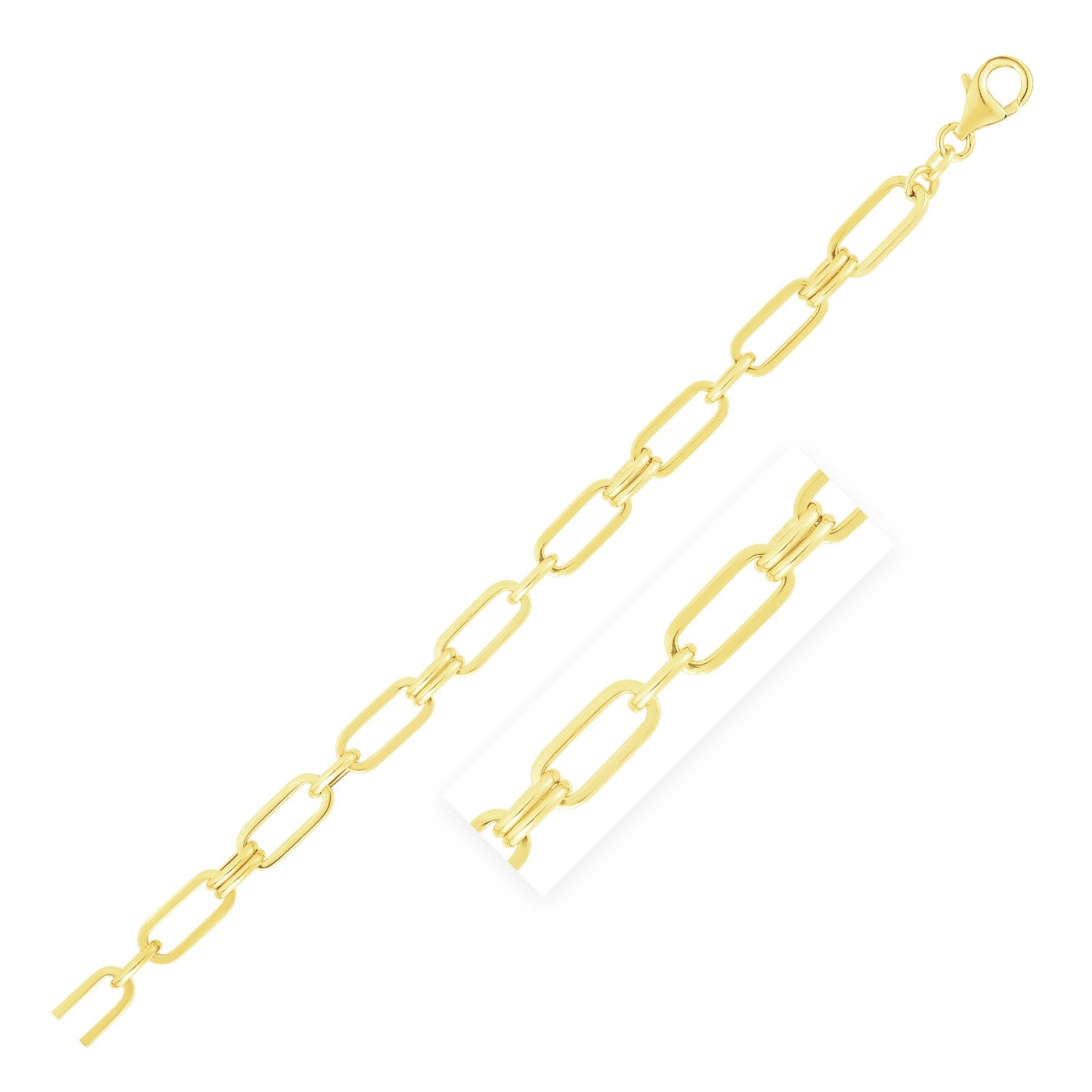 14k Yellow Gold High Polish Paperclip Rondel Link Chain Bracelet (5.60 mm) in a sleek high-contrast midnight luxury editorial