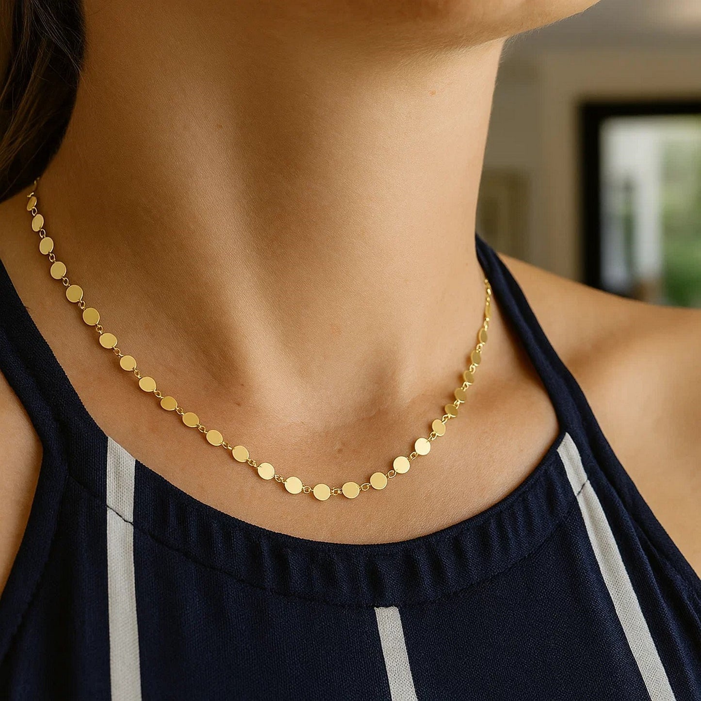 14k Yellow Gold Necklace with Polished Circles