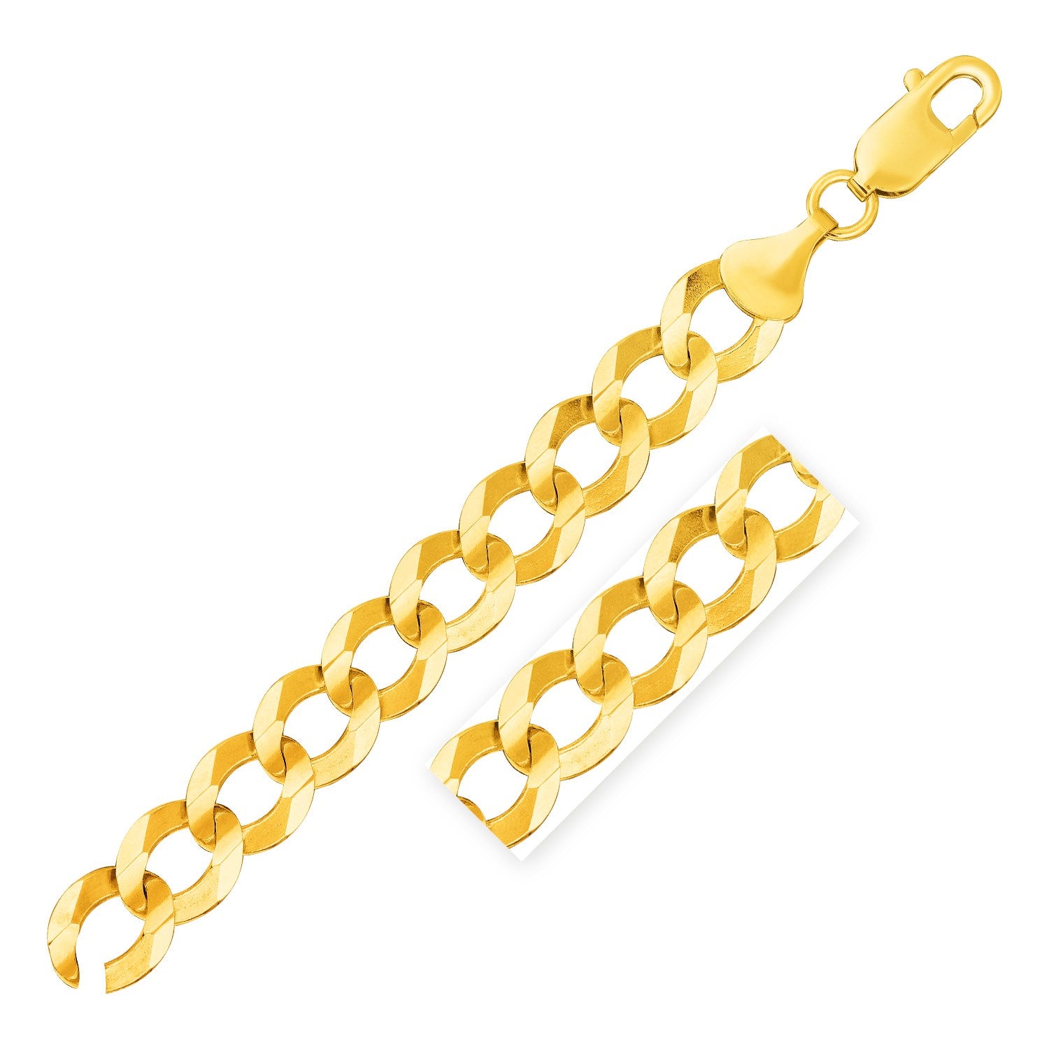 14k Yellow Gold Solid Curb Bracelet (12.18 mm) in a sleek high-contrast midnight luxury editorial style
