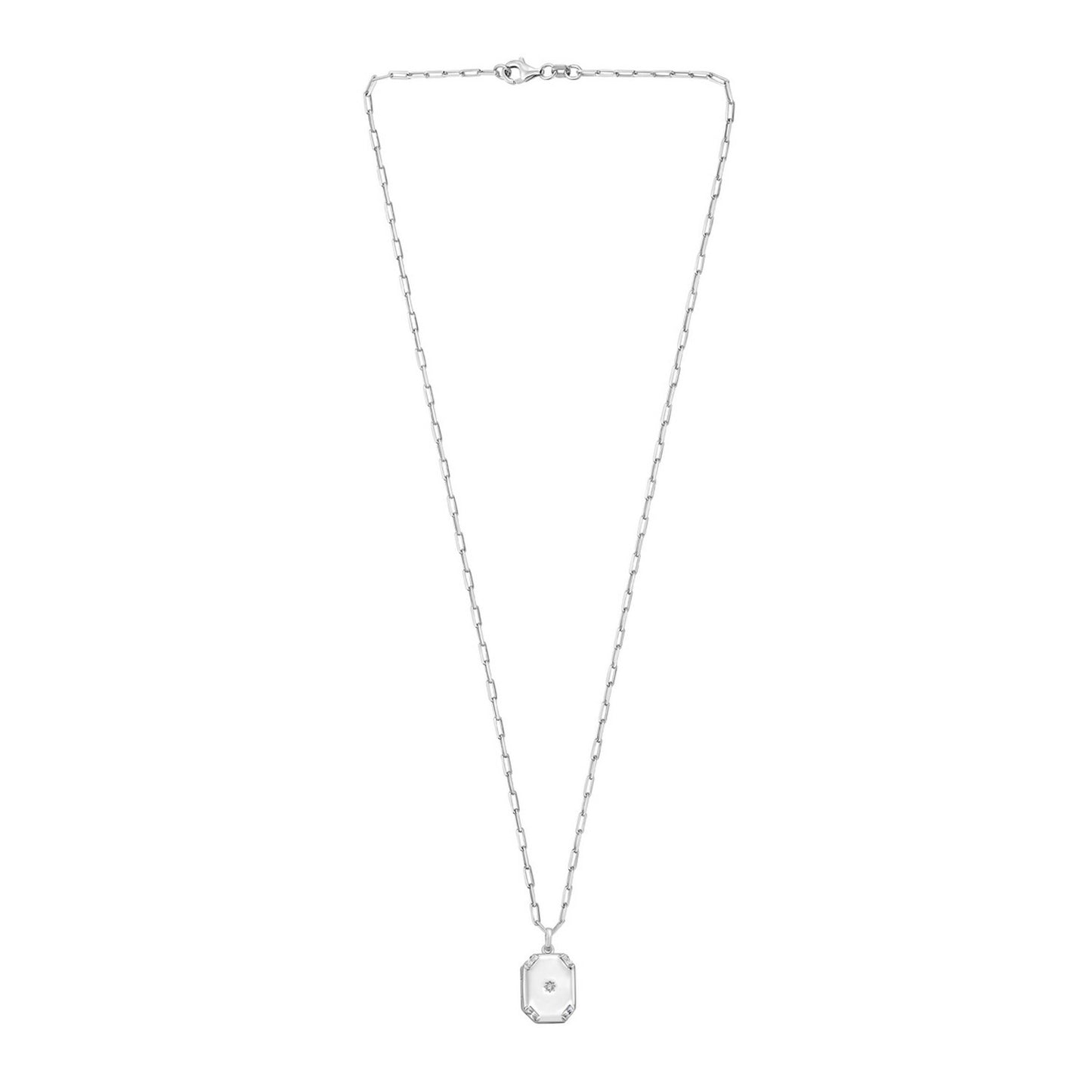 Sterling Silver Rhodium Plated Cubic Zirconia Octagonal Star Locket Necklace