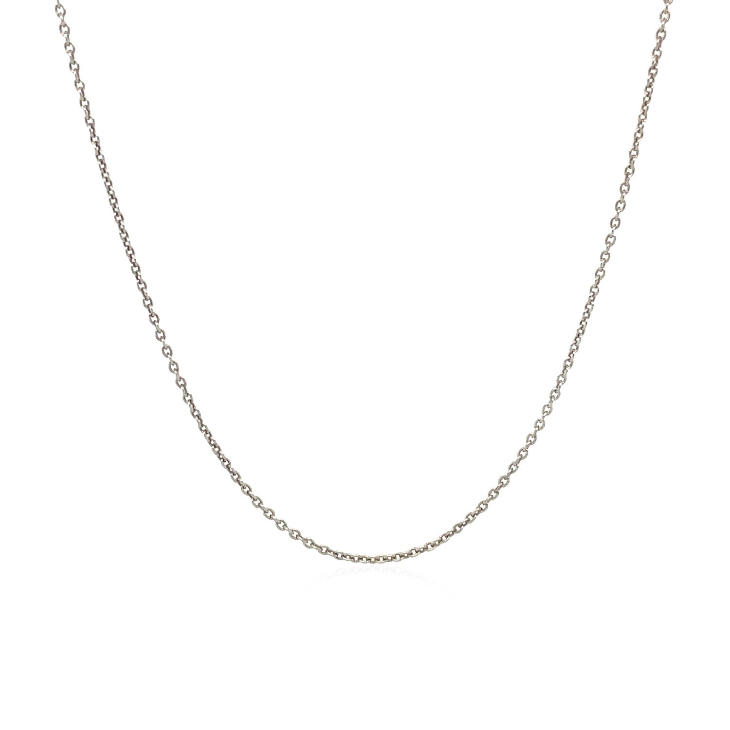 14k White Gold Round Cable Link Chain (1.10 mm) in a sleek high-contrast midnight luxury editorial style