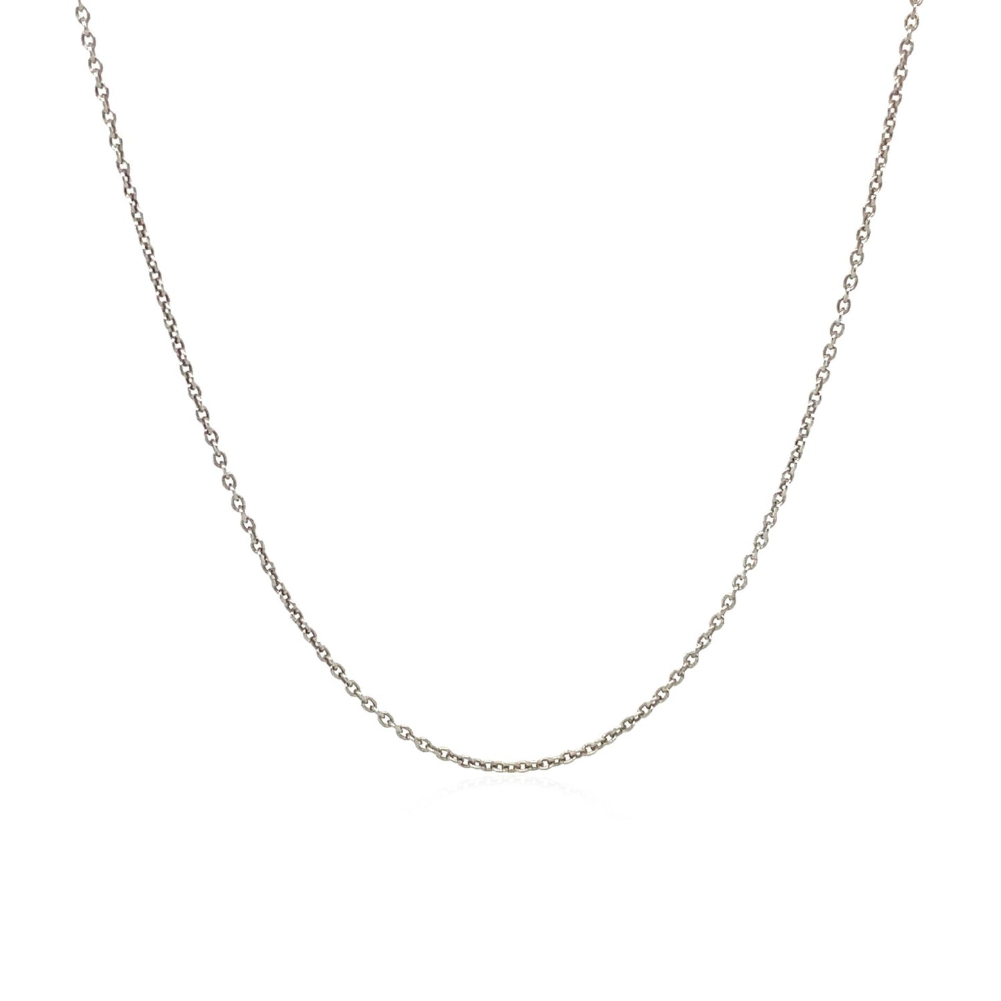 14k White Gold Round Cable Link Chain (1.10 mm) in a sleek high-contrast midnight luxury editorial style