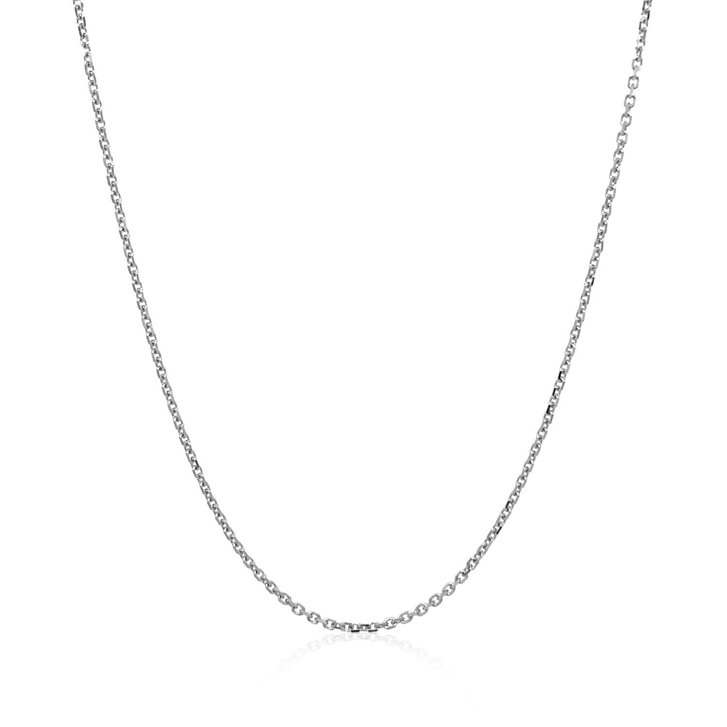 18k White Gold Diamond Cut Cable Link Chain (1.10 mm) in a sleek high-contrast midnight luxury editorial style