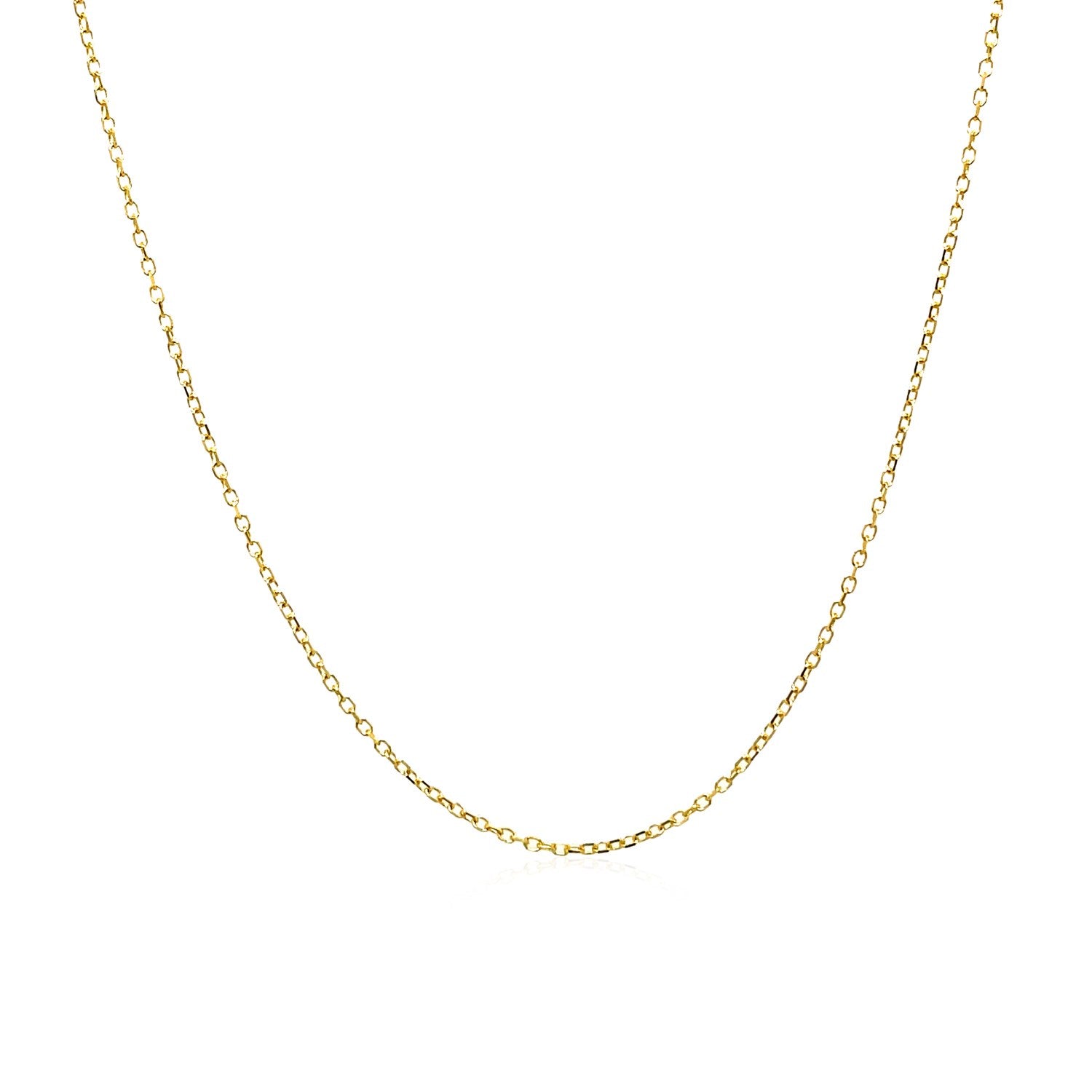 14k Yellow Gold Diamond Cut Cable Link Chain (0.87 mm) in a sleek high-contrast midnight luxury editorial style