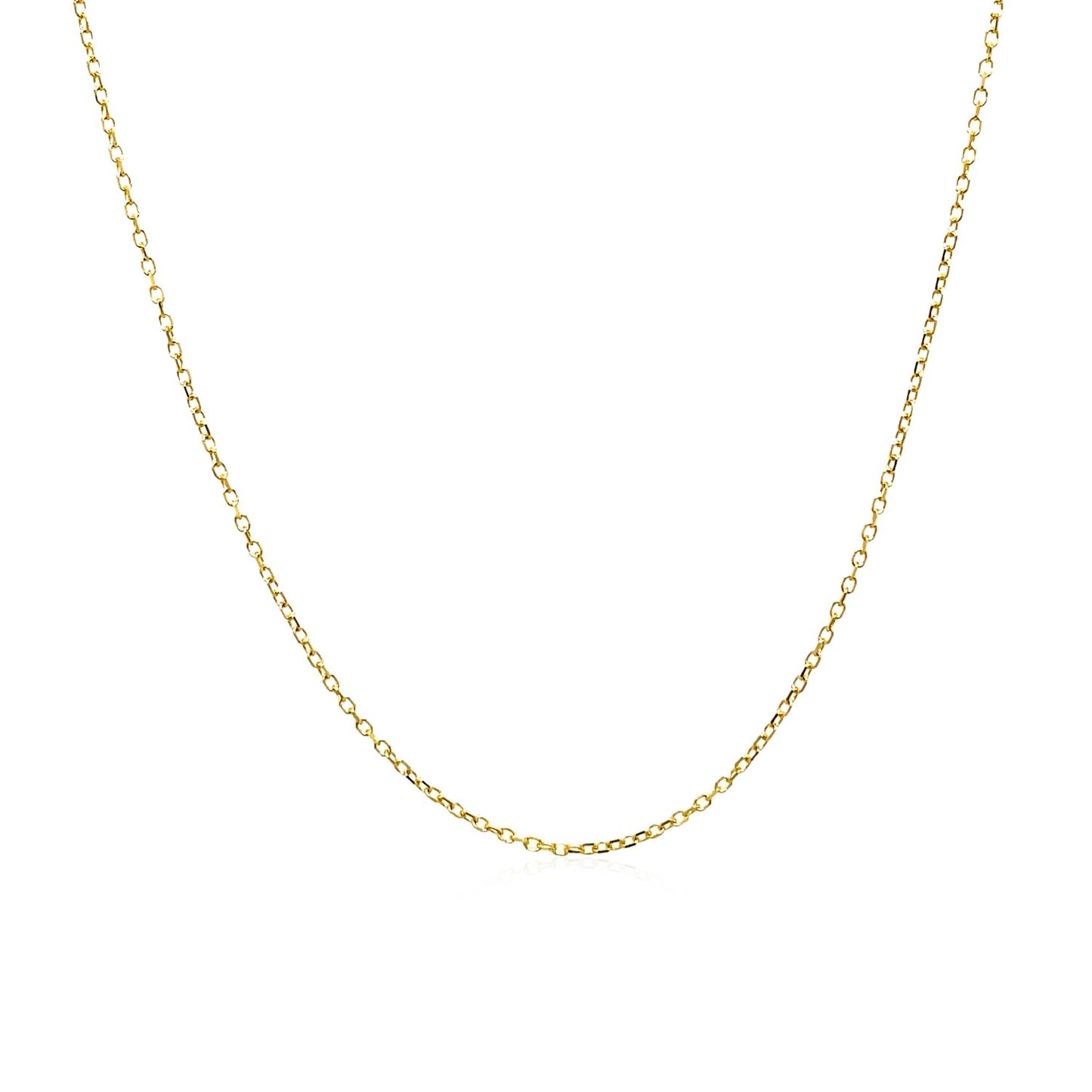 14k Yellow Gold Diamond Cut Cable Link Chain (0.87 mm) in a sleek high-contrast midnight luxury editorial style