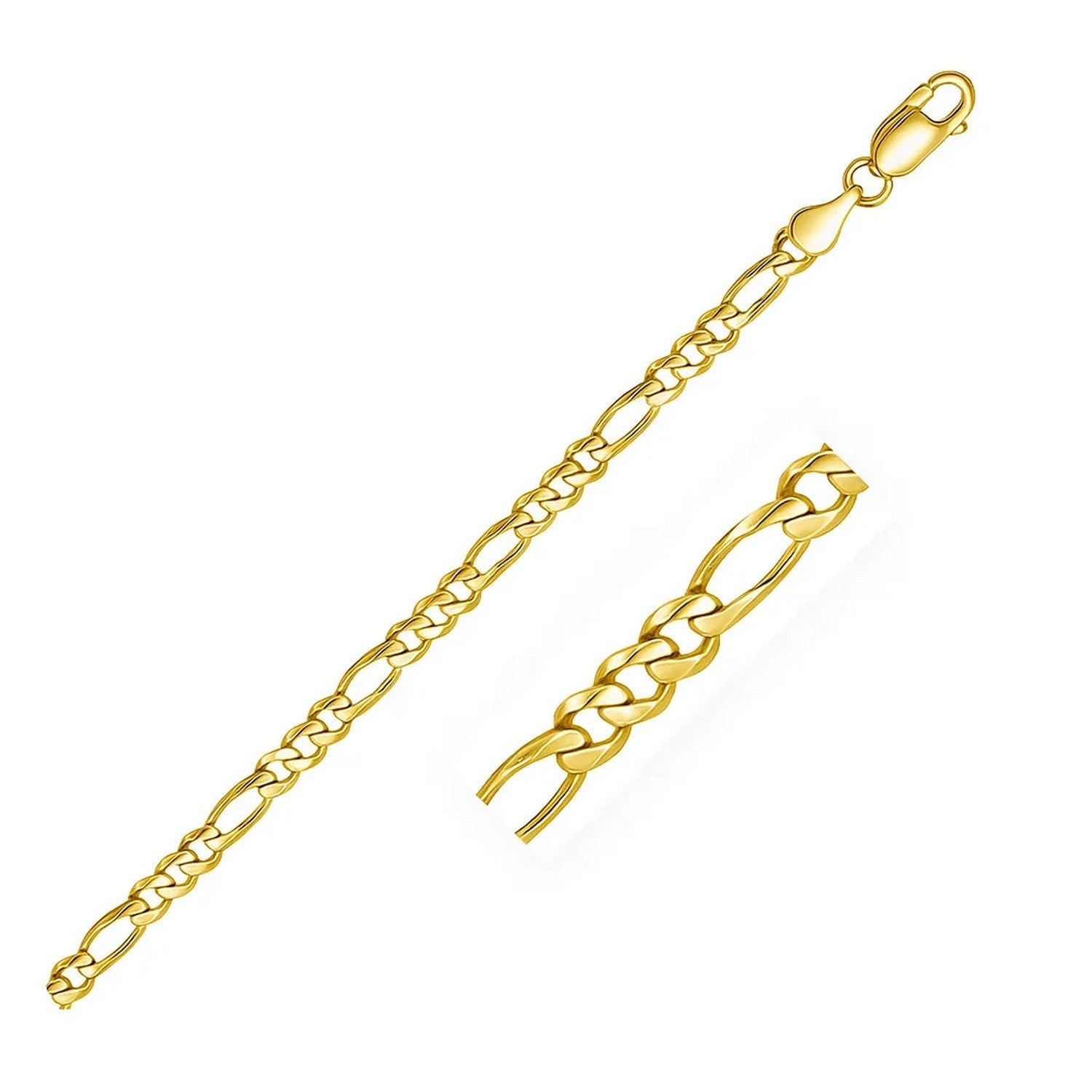 10k Yellow Gold Link Figaro Bracelet (3.70 mm) in a sleek high-contrast midnight luxury editorial style