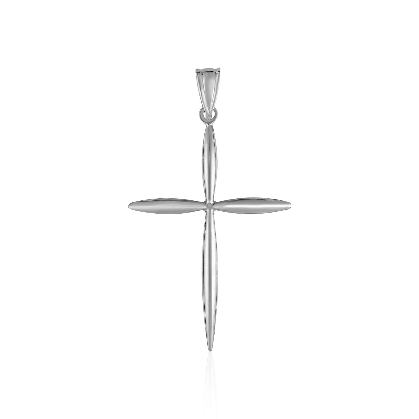 14k White Gold Rounded and Pointed Cross Pendant in a sleek high-contrast midnight luxury editorial style