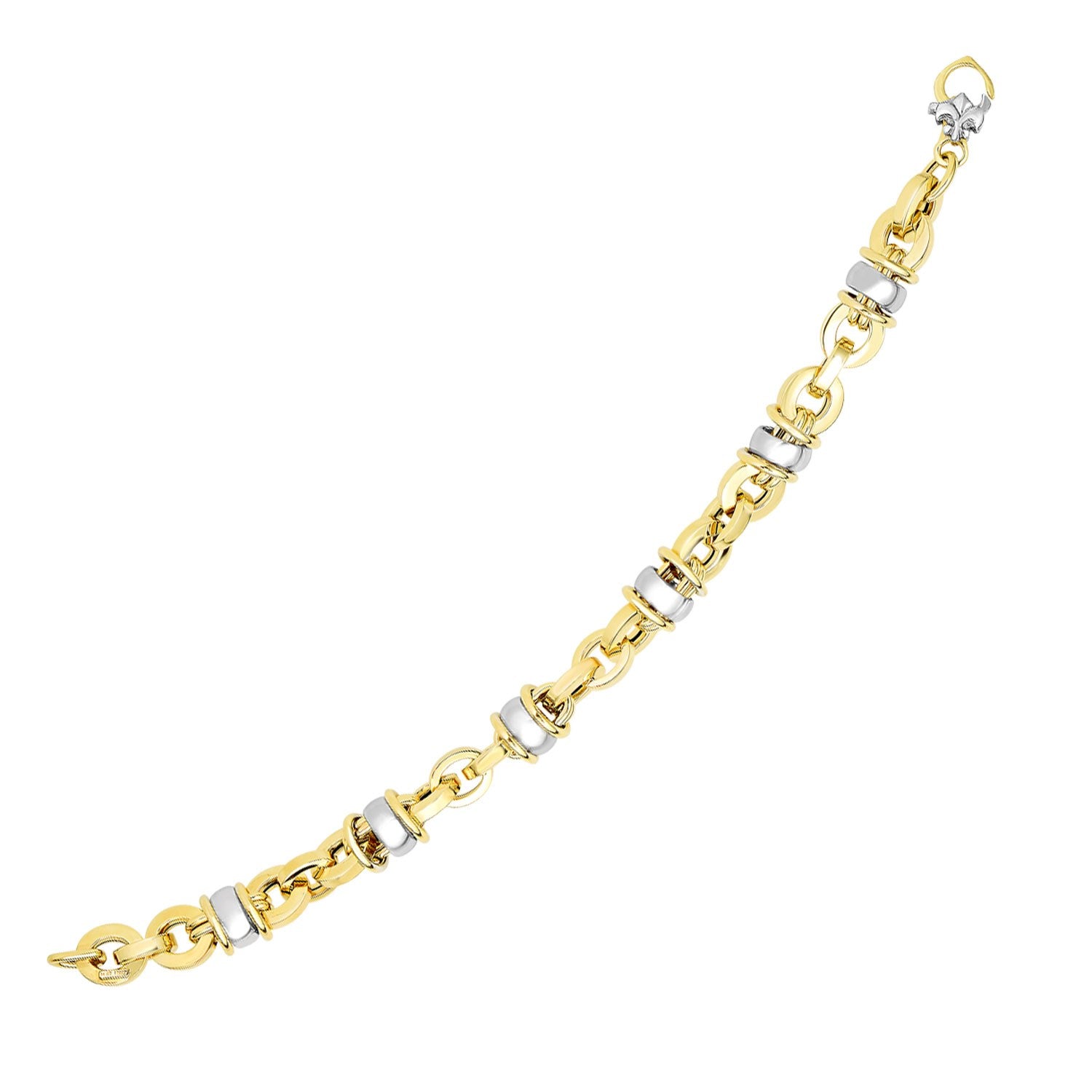 14k Two-Tone Gold Oval Bracelet with Barrel Bead Connectors (9.70 mm) in a sleek high-contrast midnight luxury editorial styl