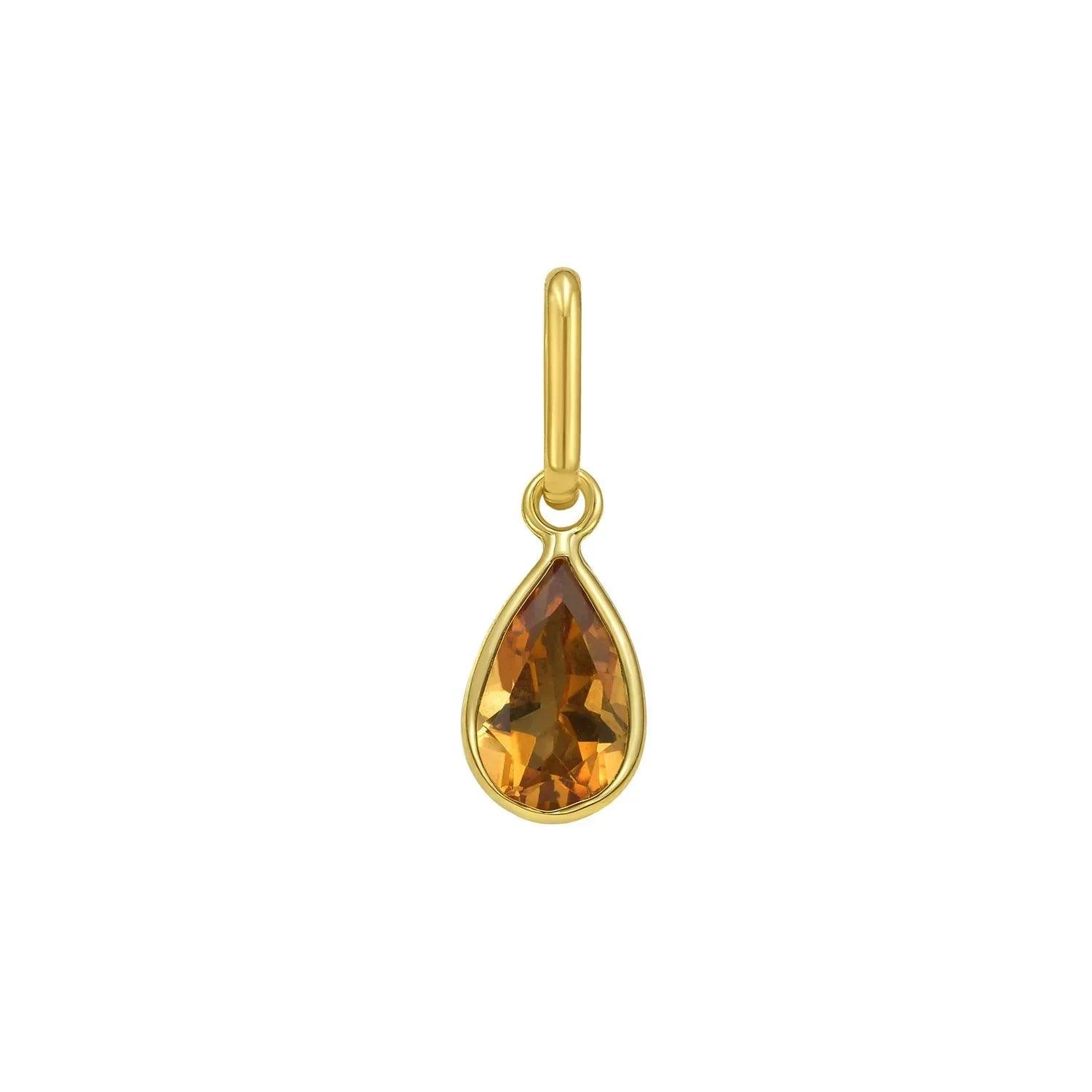 14K Yellow Gold Pear Citrine Charm Pendant - Peelerie