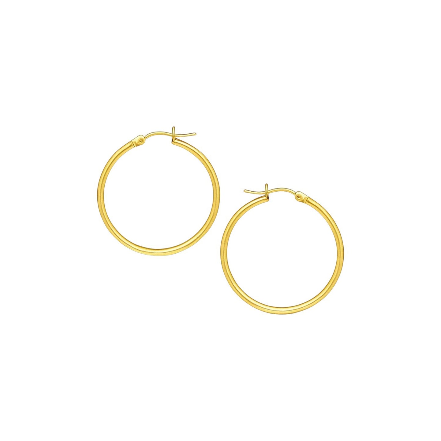 10k Yellow Gold Polished Hoop Earrings (2x40 mm) in a sleek high-contrast midnight luxury editorial style