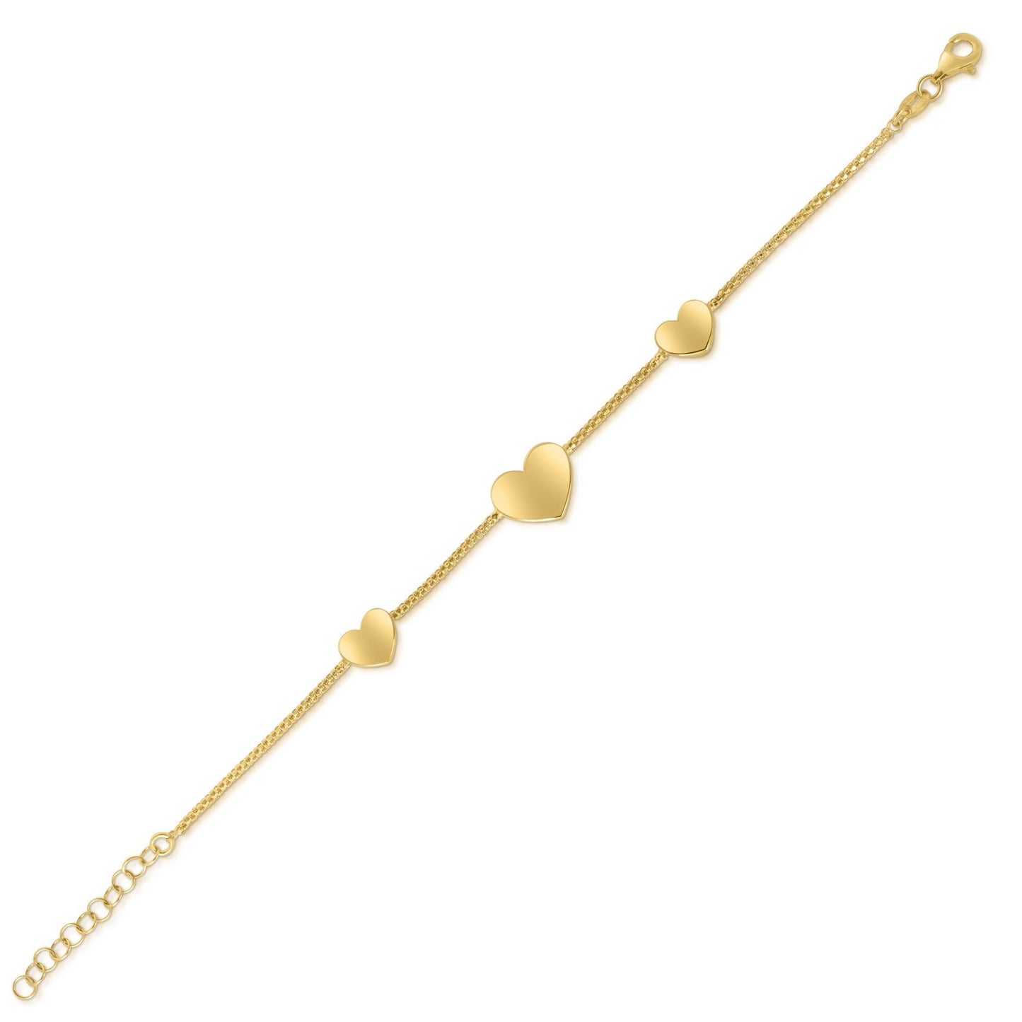 Sterling Silver Yellow Gold Plated Hearts Station Bracelet
