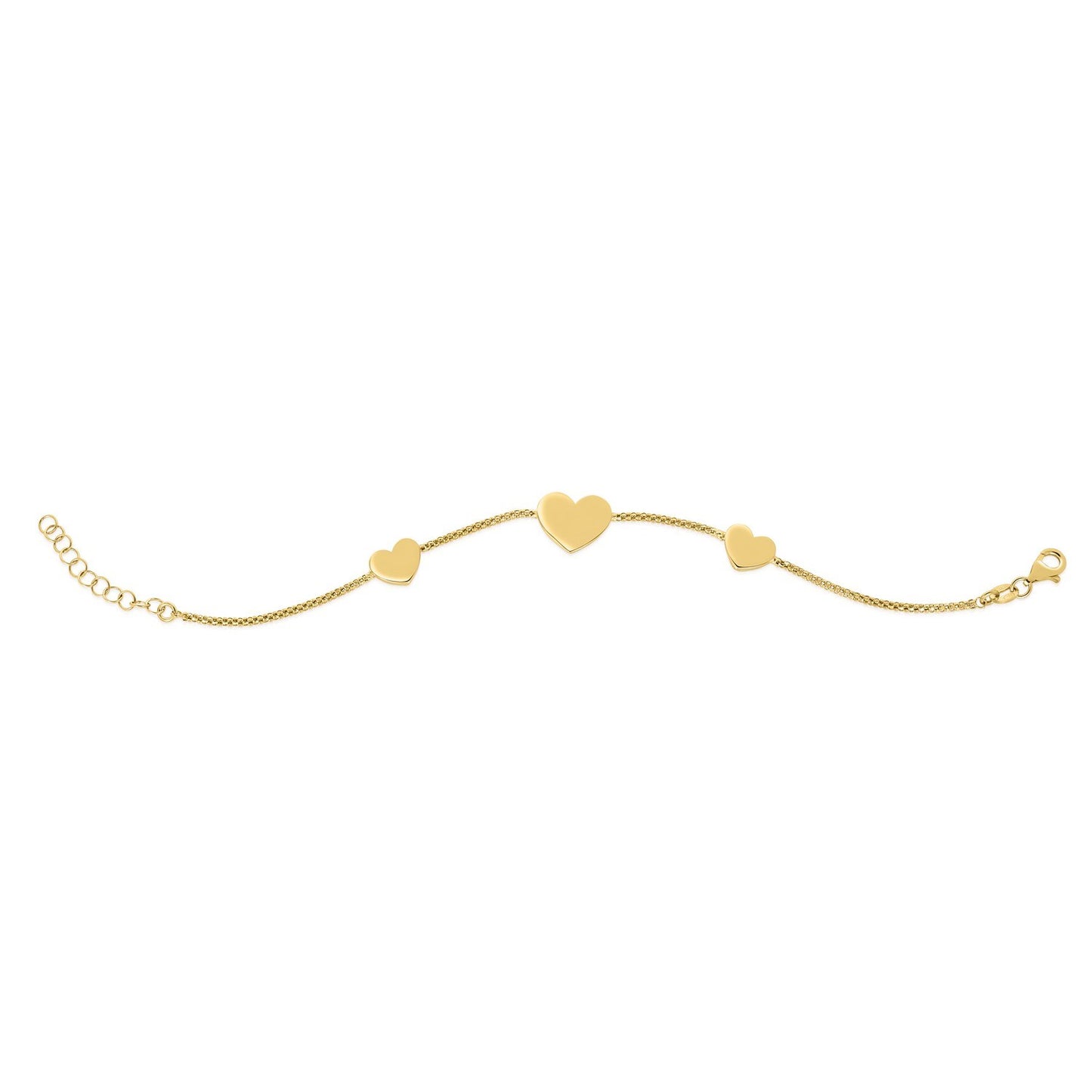 Sterling Silver Yellow Gold Plated Hearts Station Bracelet