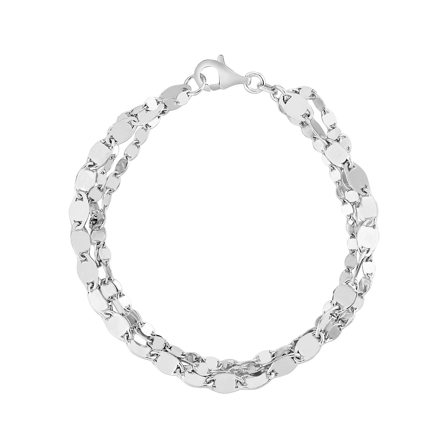 Sterling Silver Three Strand Marina Link Bracelet (4.50 mm) in a sleek high-contrast midnight luxury editorial style