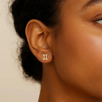 14K Yellow Gold Gemini Stud Earrings - Peelerie