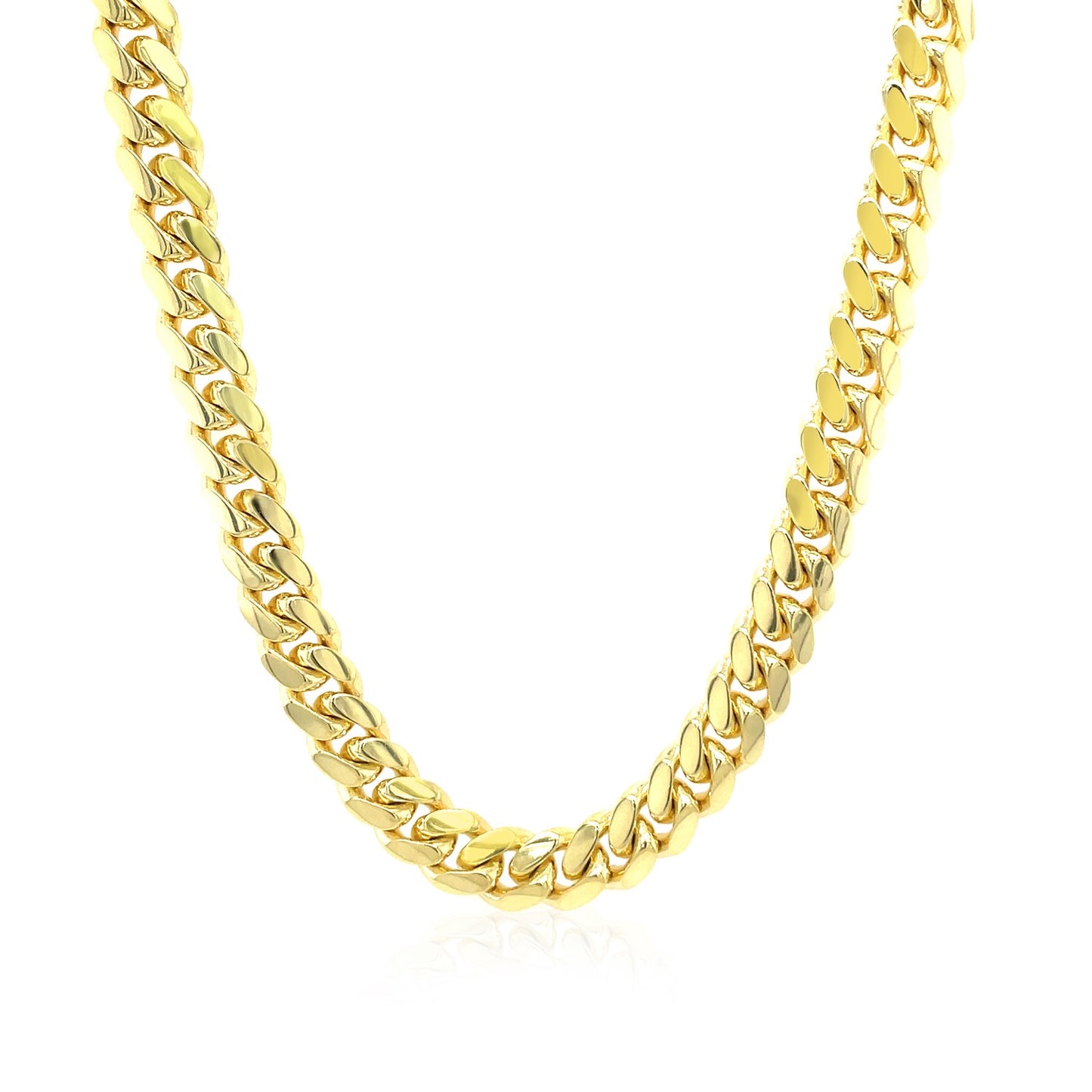 14k Yellow Gold Classic Miami Cuban Solid Chain (6.10 mm) in a sleek high-contrast midnight luxury editorial style