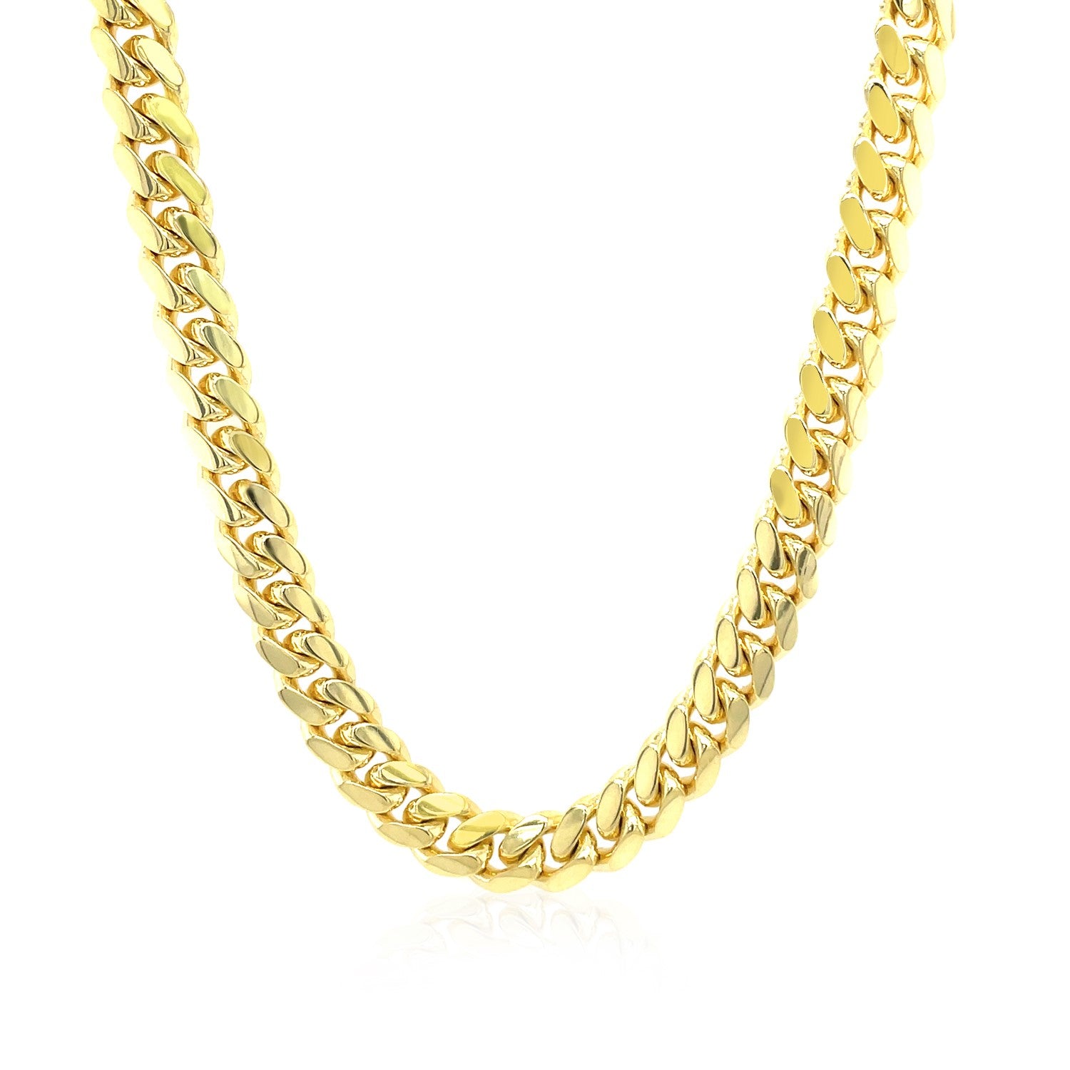 14k Yellow Gold Classic Miami Cuban Solid Chain (6.10 mm) in a sleek high-contrast midnight luxury editorial style