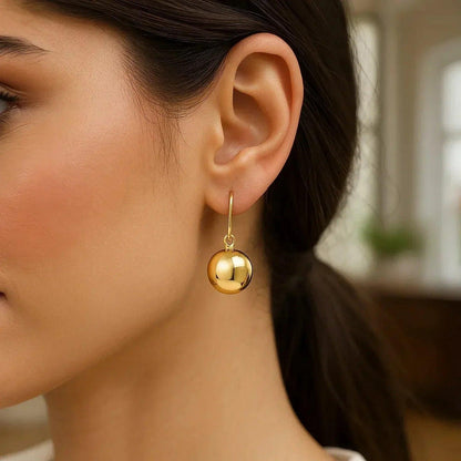 14k Yellow Gold Puffed Circle Shape Drop Earrings - Peelerie