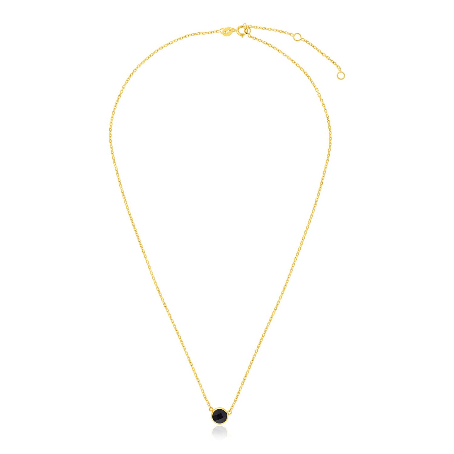 14k Yellow Gold 17 inch Necklace with Round Onyx in a sleek high-contrast midnight luxury editorial style