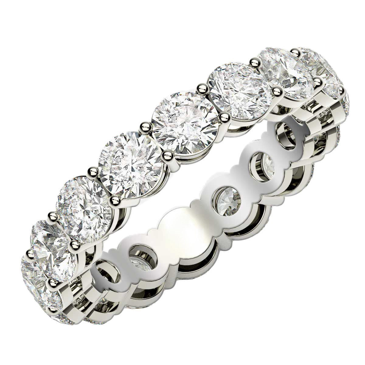 Round Cut Lab Grown Diamond Eternity Ring in 14k White Gold (4 cttw FG/VS2) in a sleek high-contrast midnight luxury editoria