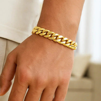14k Yellow Gold Classic Miami Cuban Solid Bracelet (8.20 mm) - Peelerie