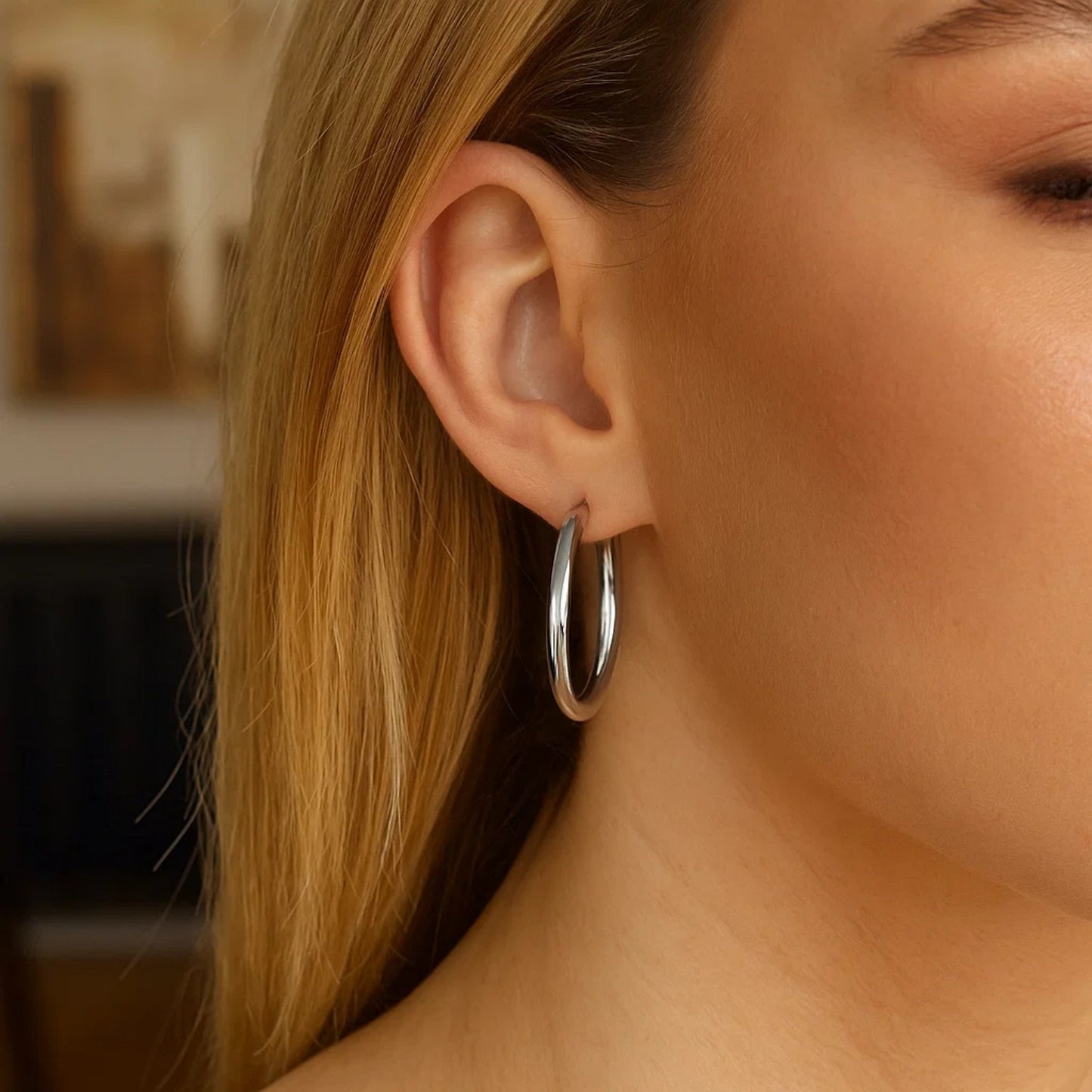 Sterling Silver Hoop Style Earrings with Polished Rhodium Plating (3x30mm) - Peelerie