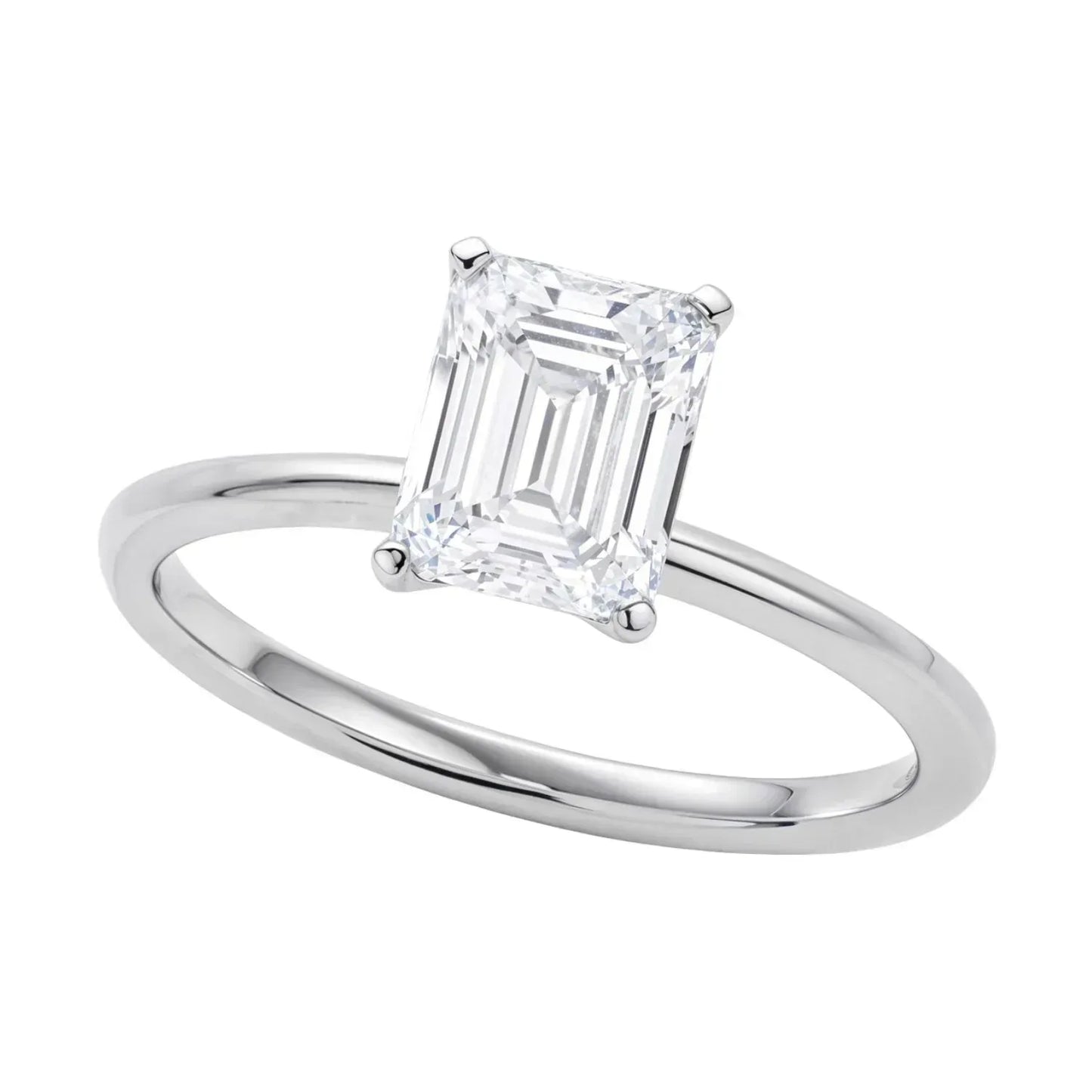 1 1/2 Carat Emerald Lab Grown IGI G/VS1 Diamond Solitaire Ring in 10K White Gold - Peelerie