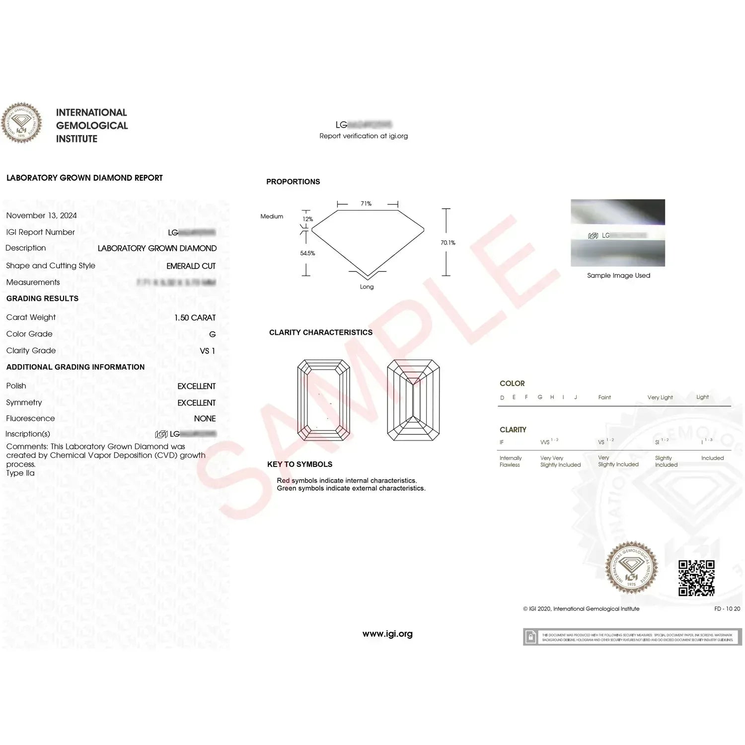 1 1/2 Carat Emerald Lab Grown IGI G/VS1 Diamond Solitaire Ring in 10K White Gold - Peelerie