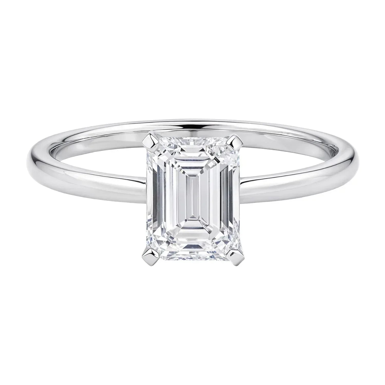 1 1/2 Carat Emerald Lab Grown IGI G/VS1 Diamond Solitaire Ring in 10K White Gold - Peelerie