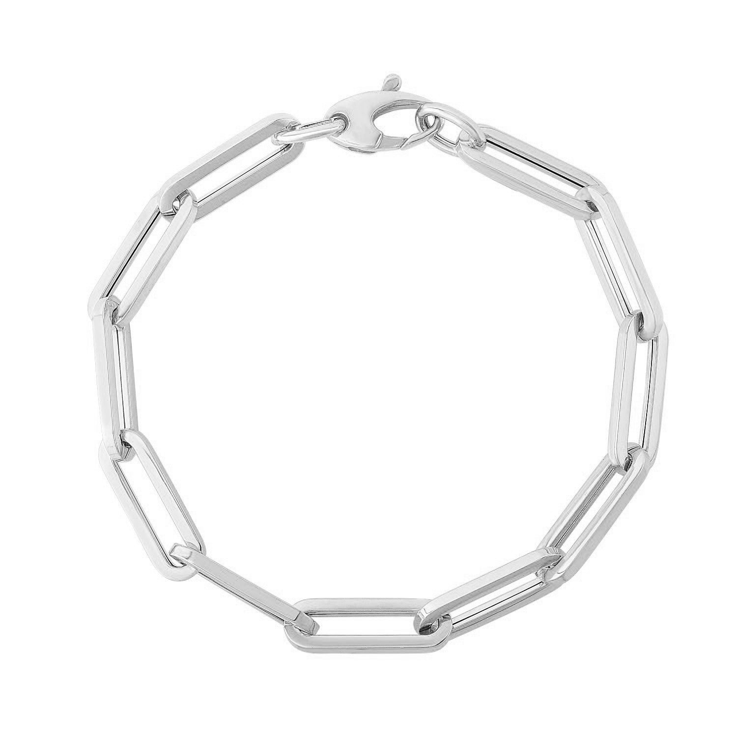 14K White Gold Extra Wide Paperclip Chain Bracelet (6.10 mm) in a sleek high-contrast midnight luxury editorial style