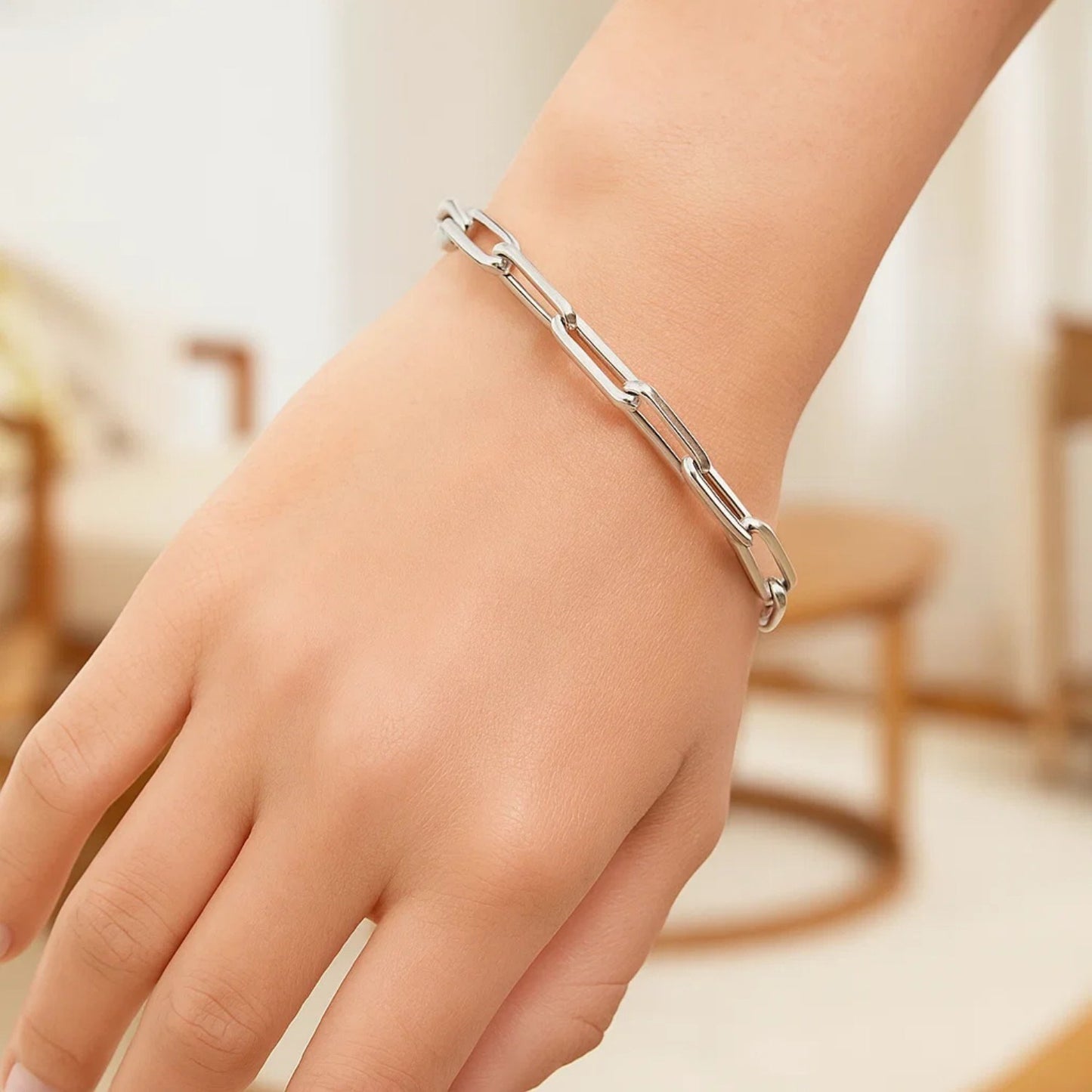14K White Gold Extra Wide Paperclip Chain Bracelet (6.10 mm)