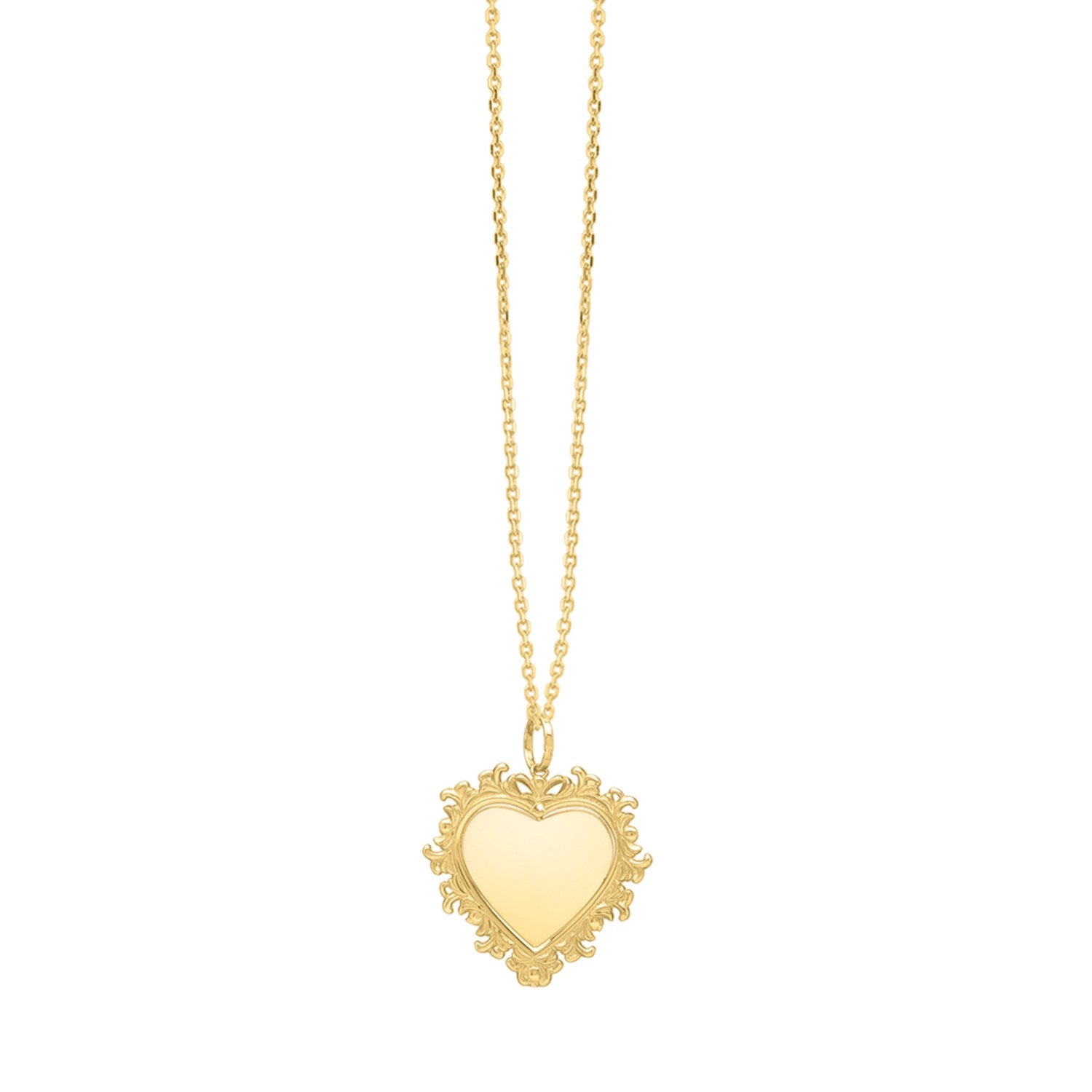 Baroque Heart Necklace in 14K Yellow Gold in a sleek high-contrast midnight luxury editorial style