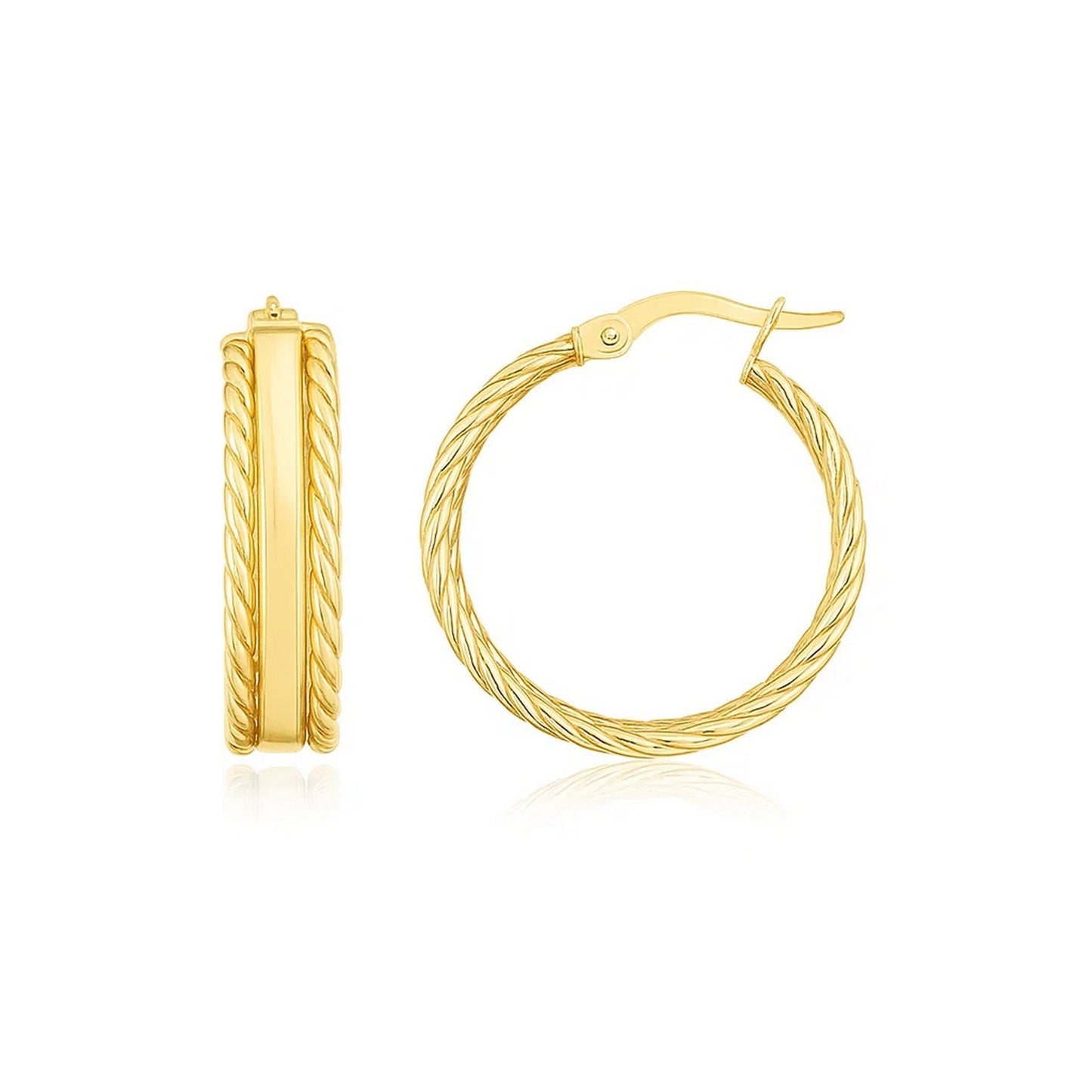 14K Yellow Gold Triple Row Hoop Earrings in a sleek high-contrast midnight luxury editorial style
