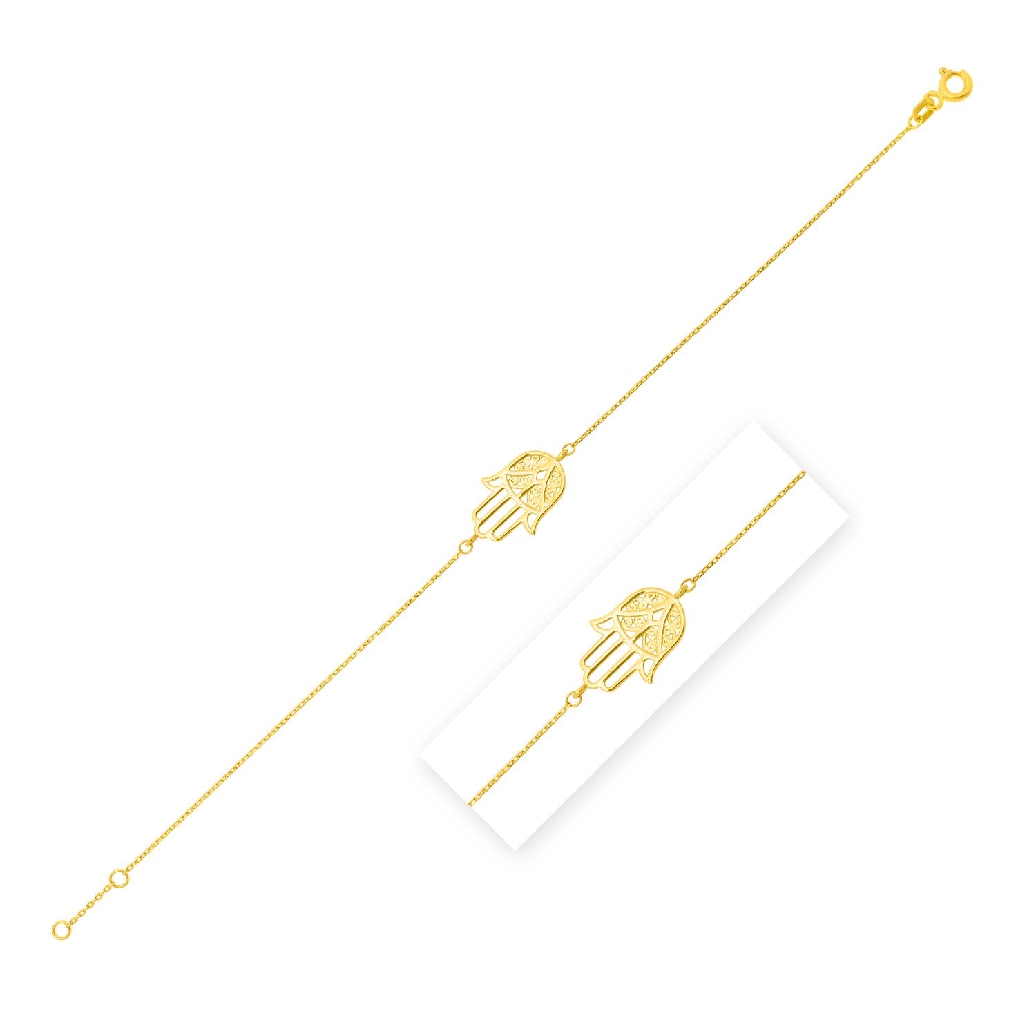 14k Yellow Gold Hamsa Bracelet in a sleek high-contrast midnight luxury editorial style